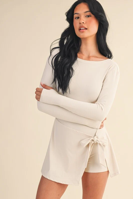 Cream Long Sleeve Wrap Romper - Image 8