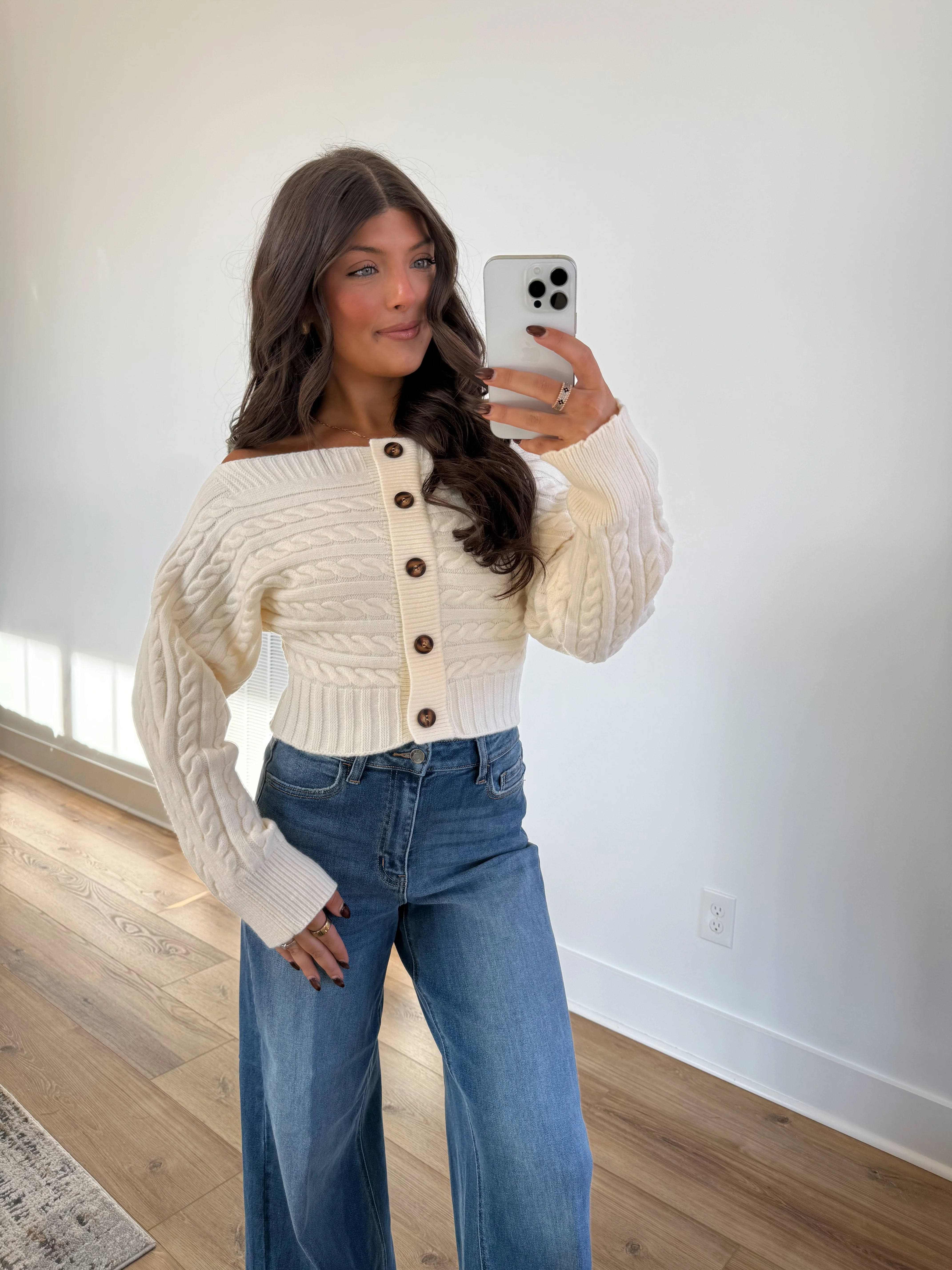Cream Off The Shoulder Sweater - Image 3
