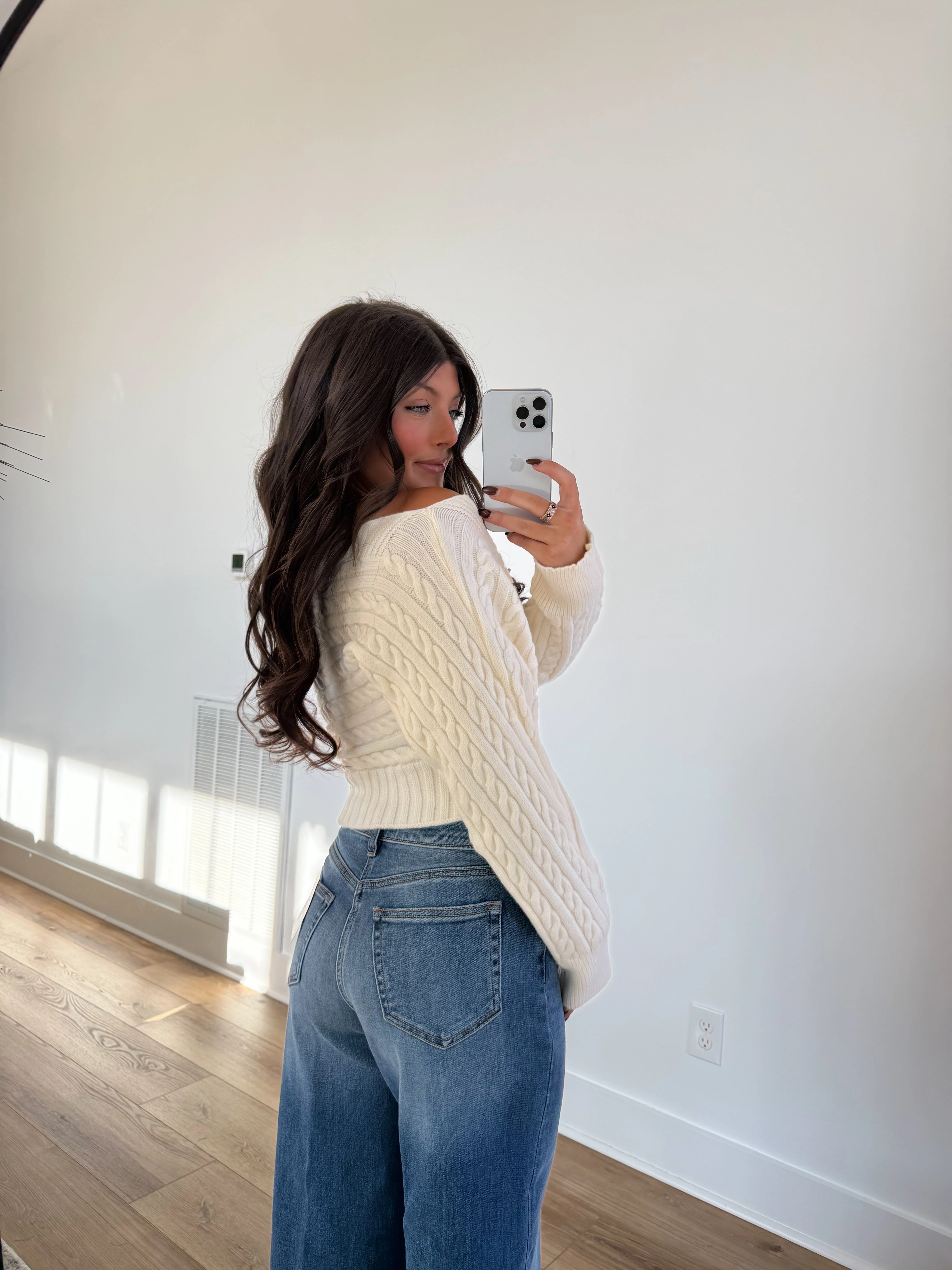 Cream Off The Shoulder Sweater - Image 4