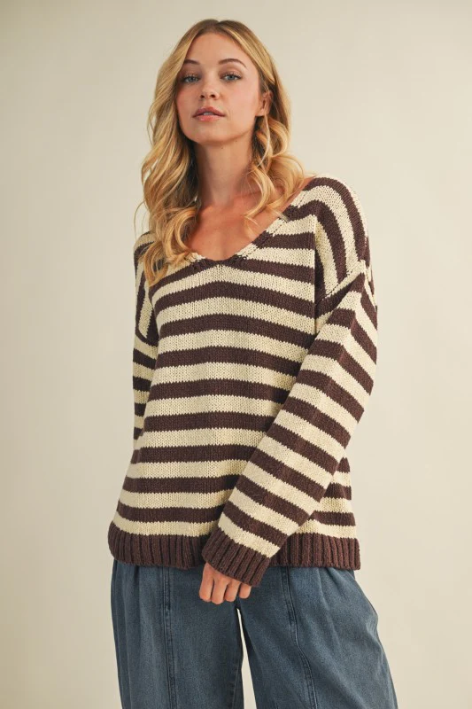 Dallas Stripe Sweater (Brown/White) - Image 7