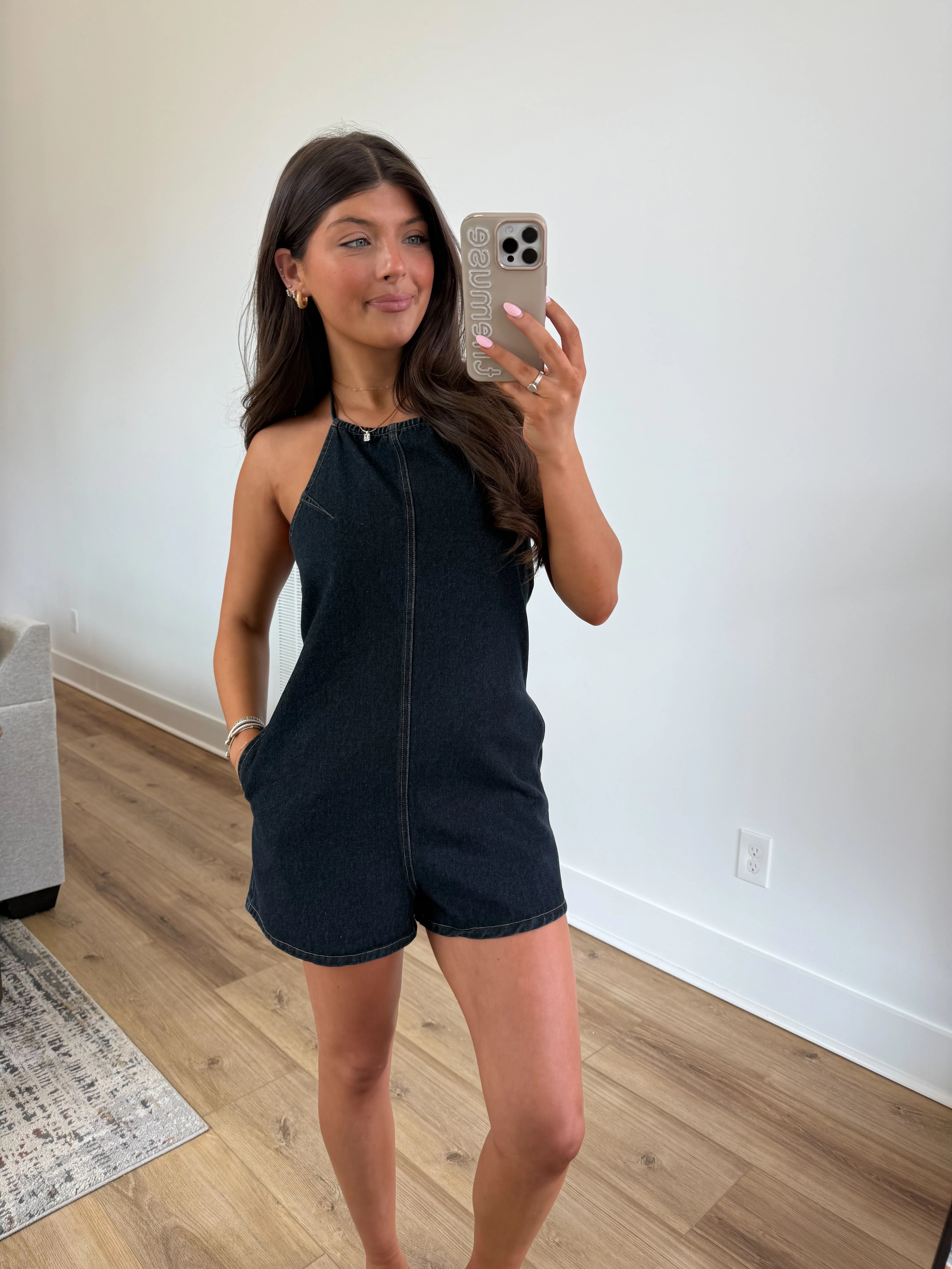 Dark Wash Denim Romper - Image 2