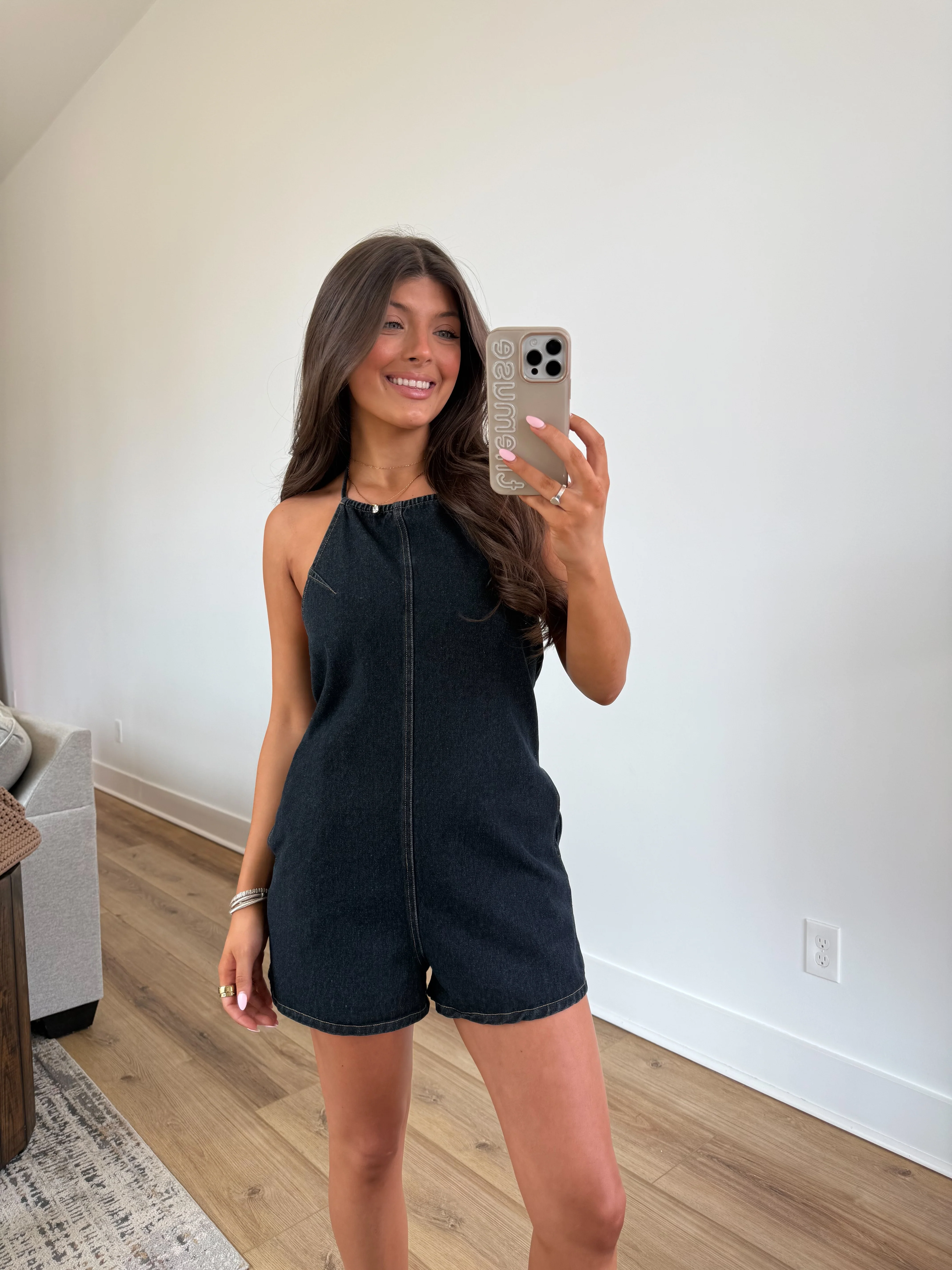 Dark Wash Denim Romper - Image 4