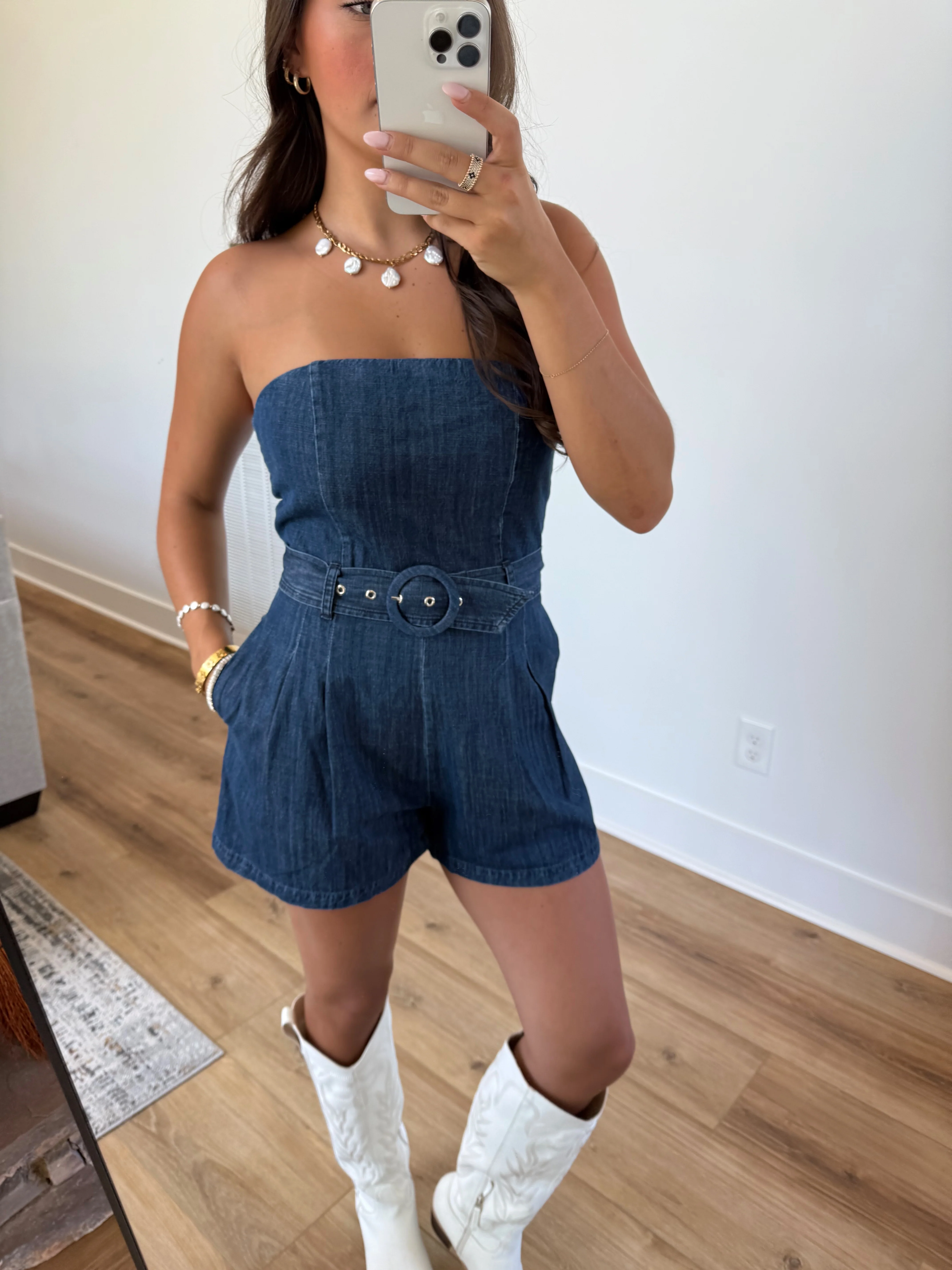 Denim Belted Romper - Image 2