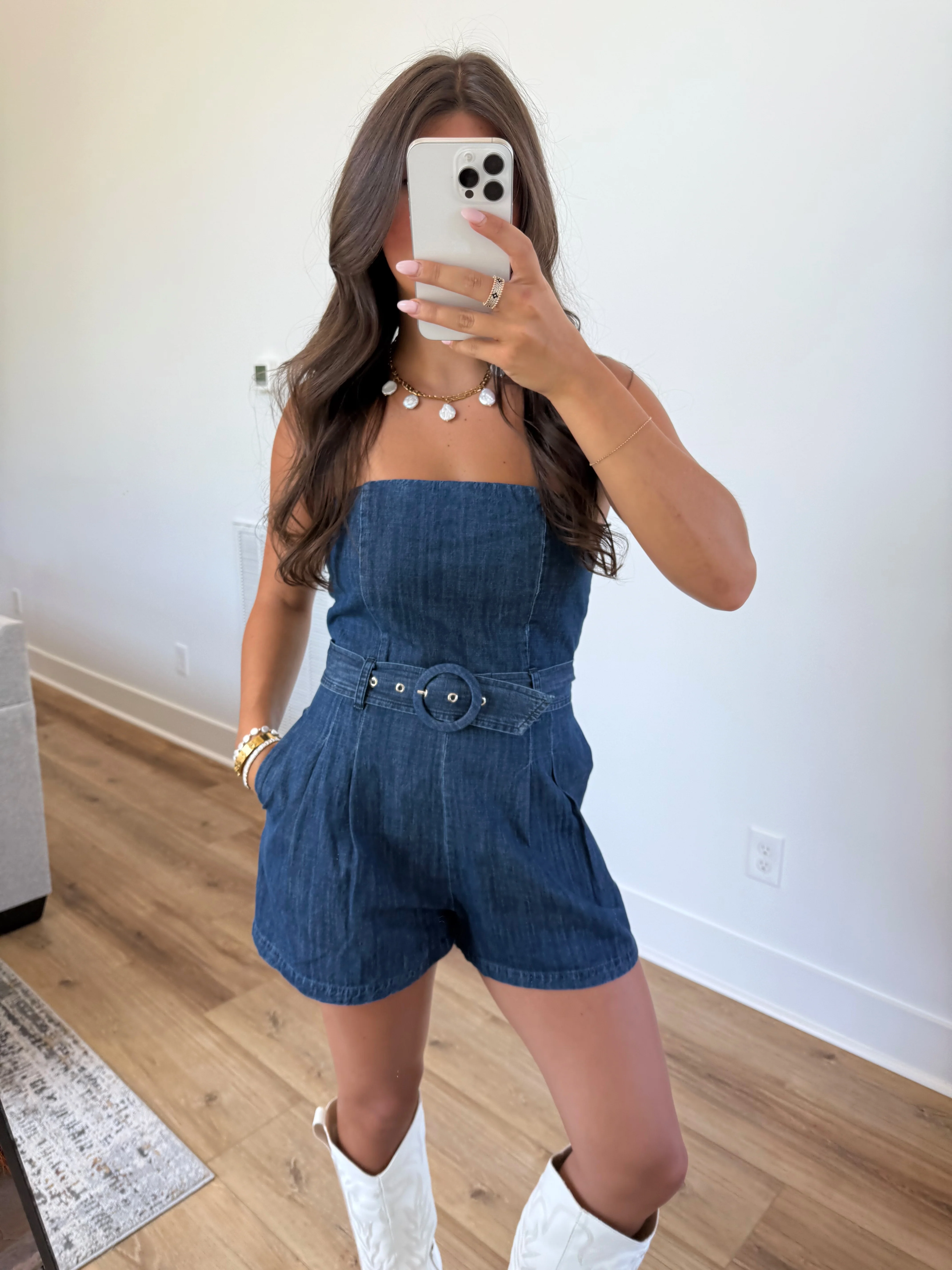 Denim Belted Romper - Image 4