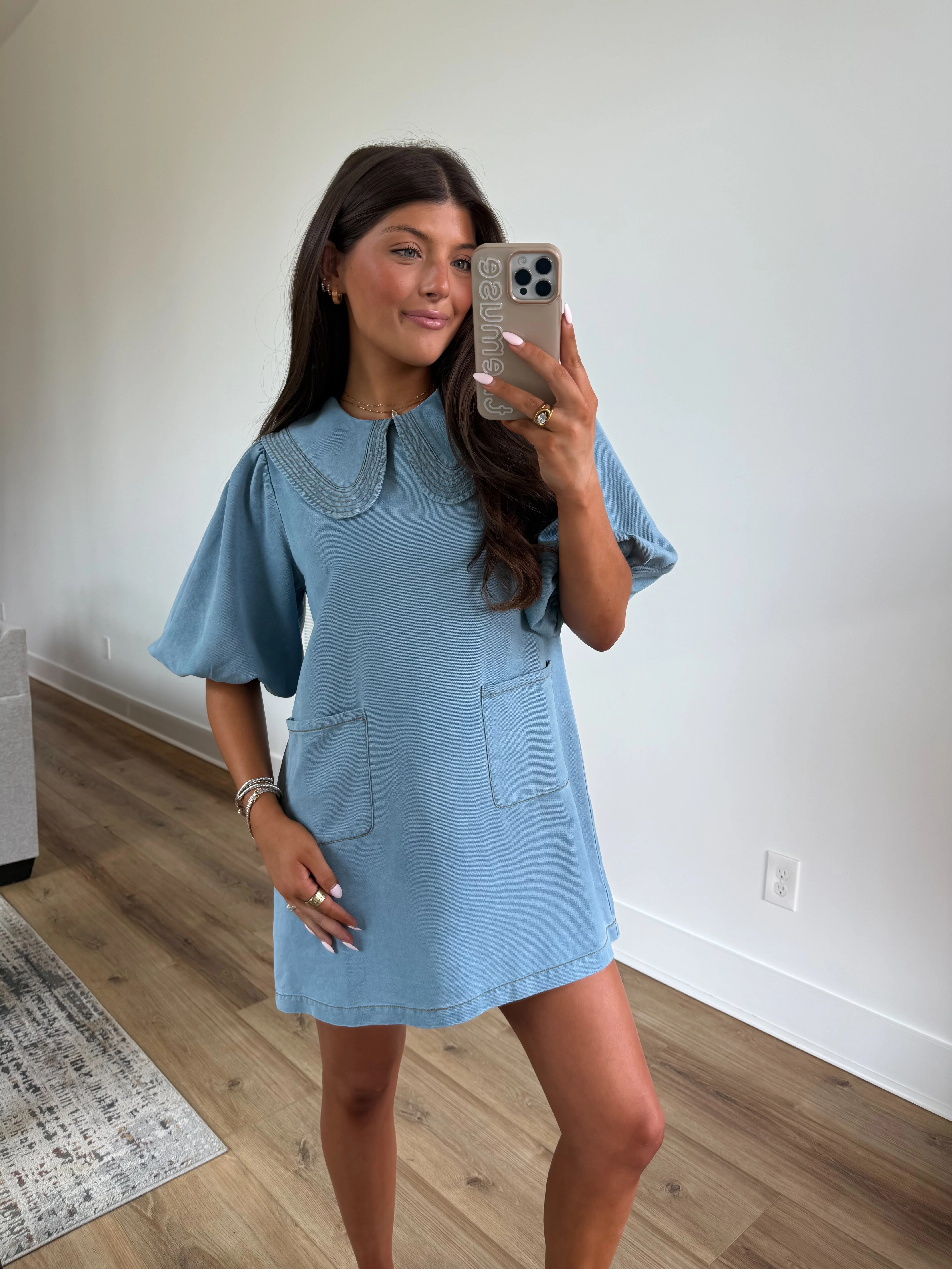 Denim Collar Mini Dress - Image 3