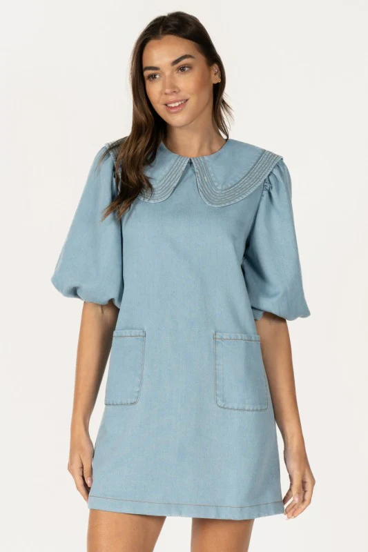 Denim Collar Mini Dress - Image 4
