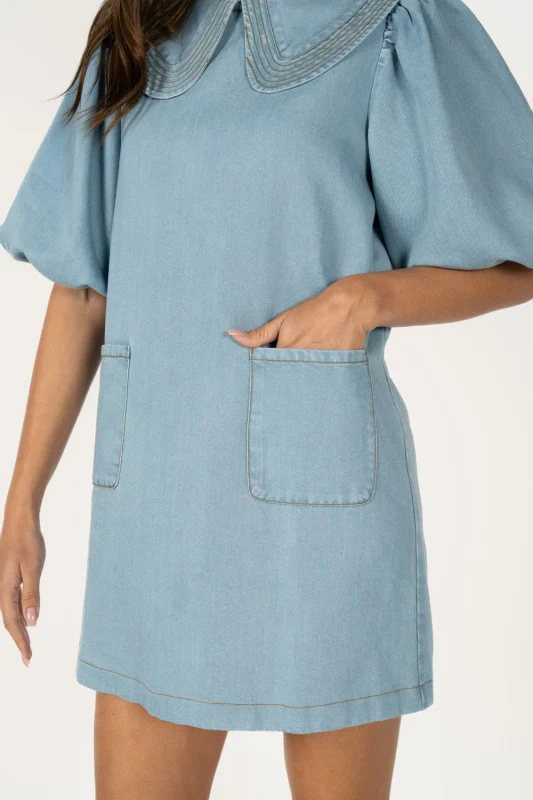 Denim Collar Mini Dress - Image 5