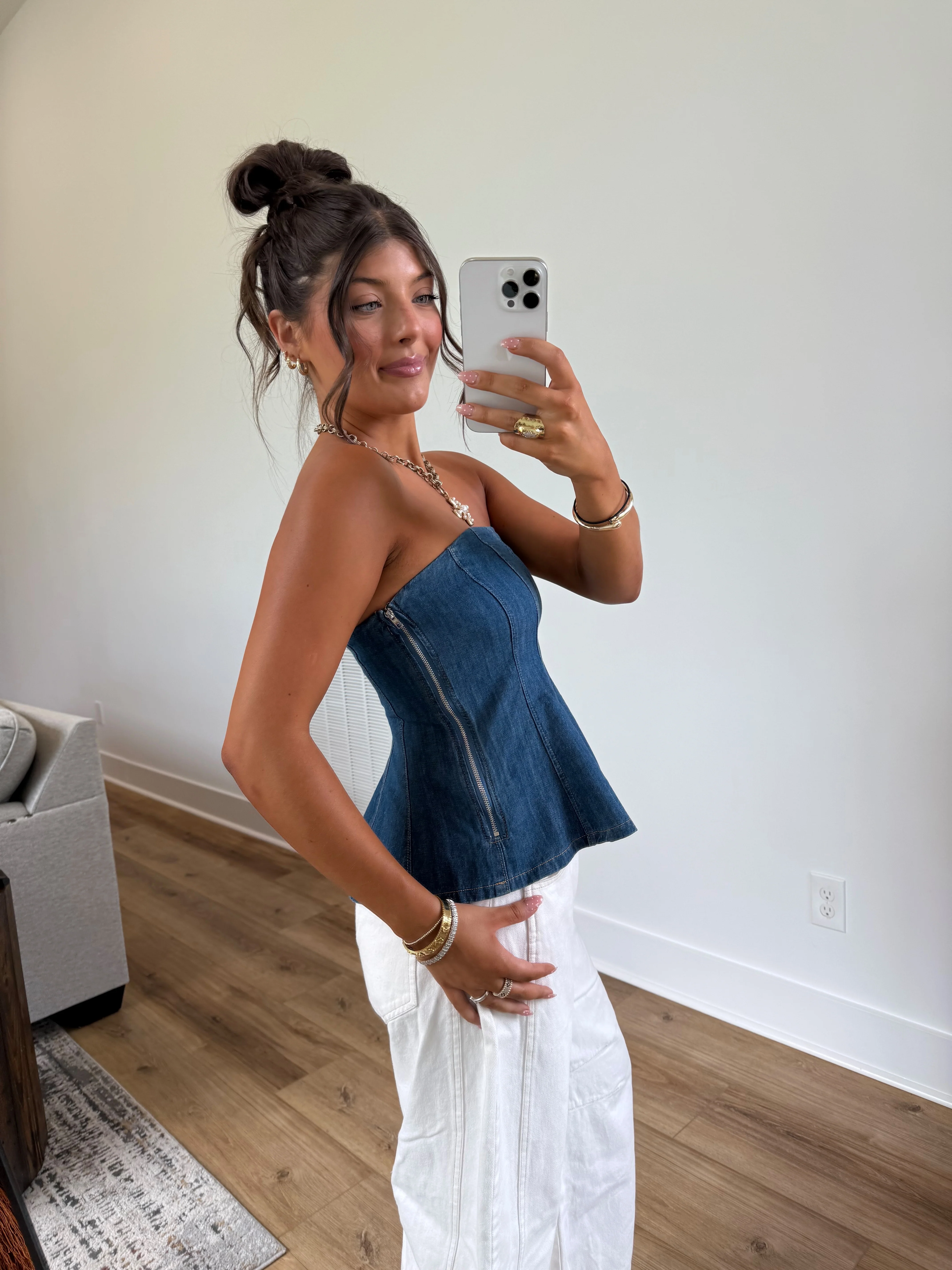 Denim Flare Tube Top - Image 2