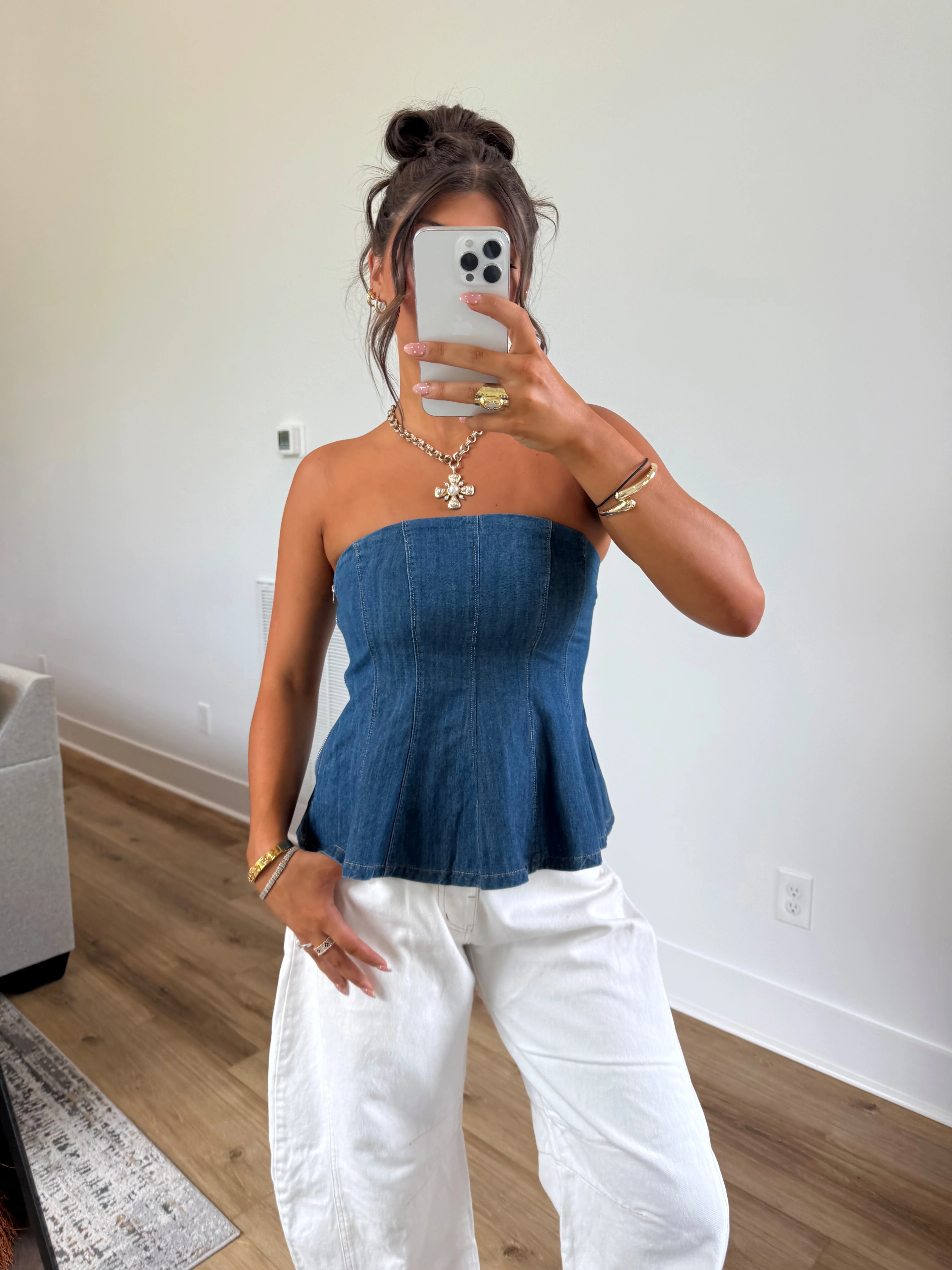 Denim Flare Tube Top - Image 3