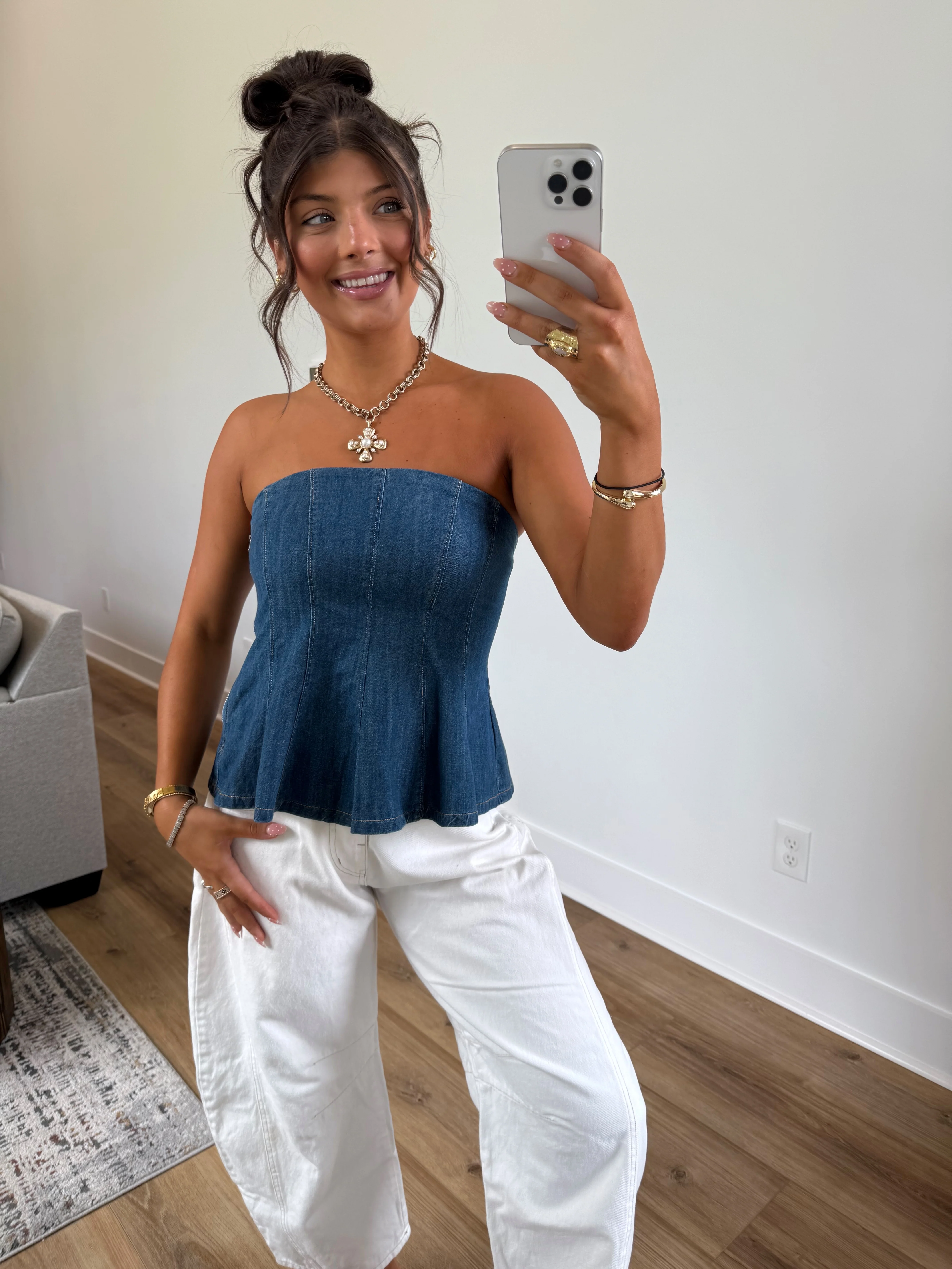 Denim Flare Tube Top - Image 4