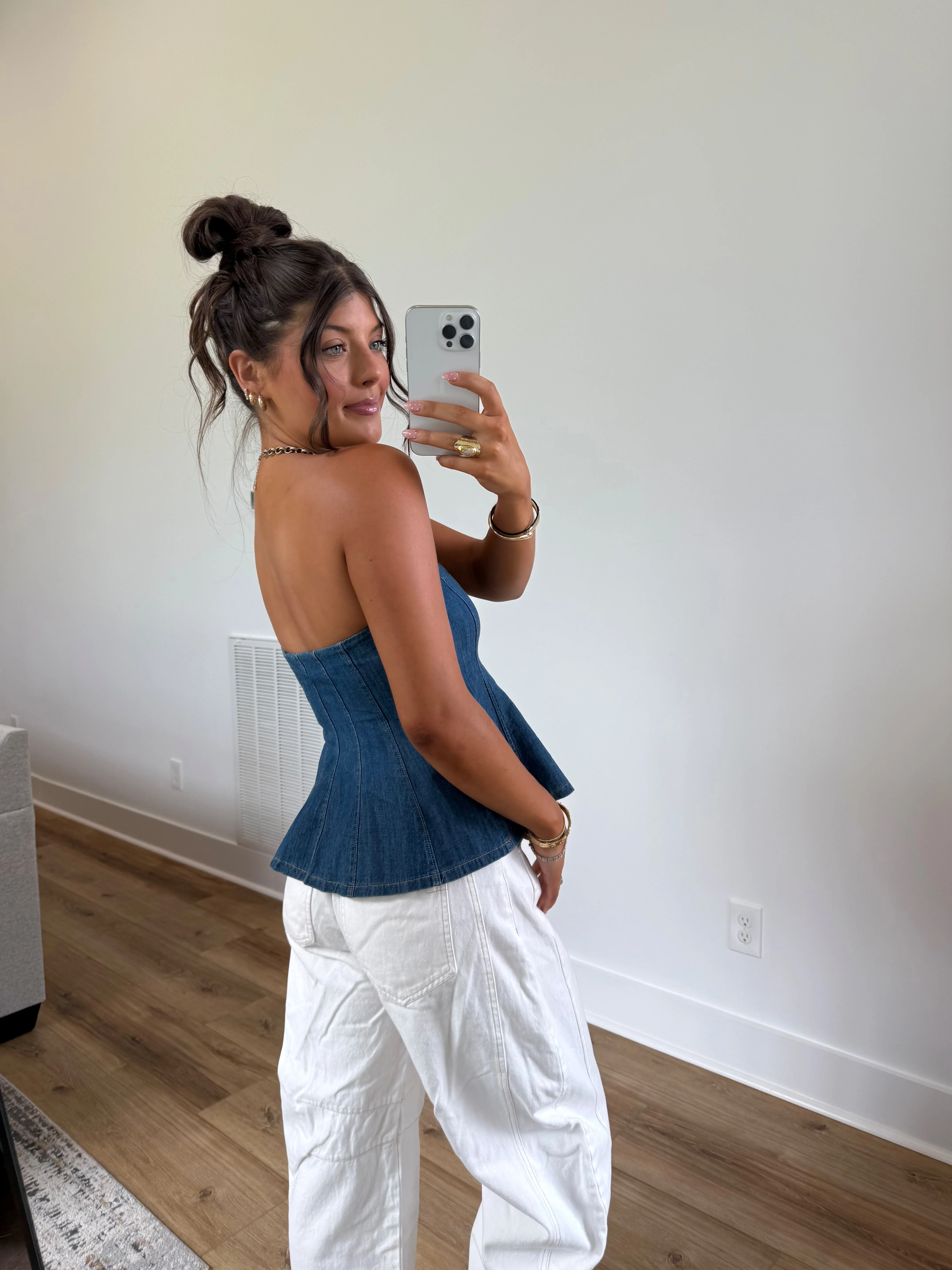 Denim Flare Tube Top - Image 5