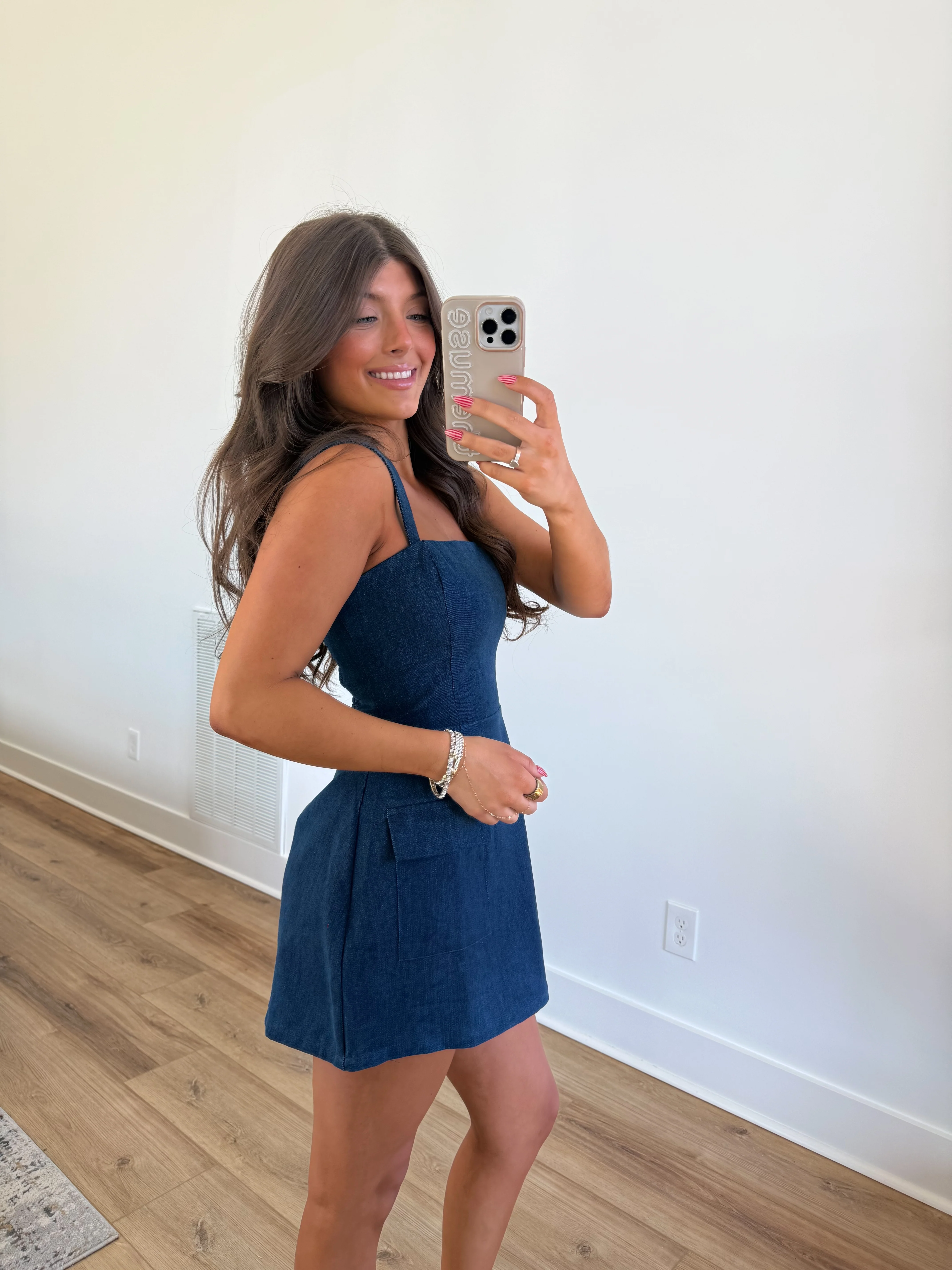 Denim Mini Dress (Dark Wash) - Image 3
