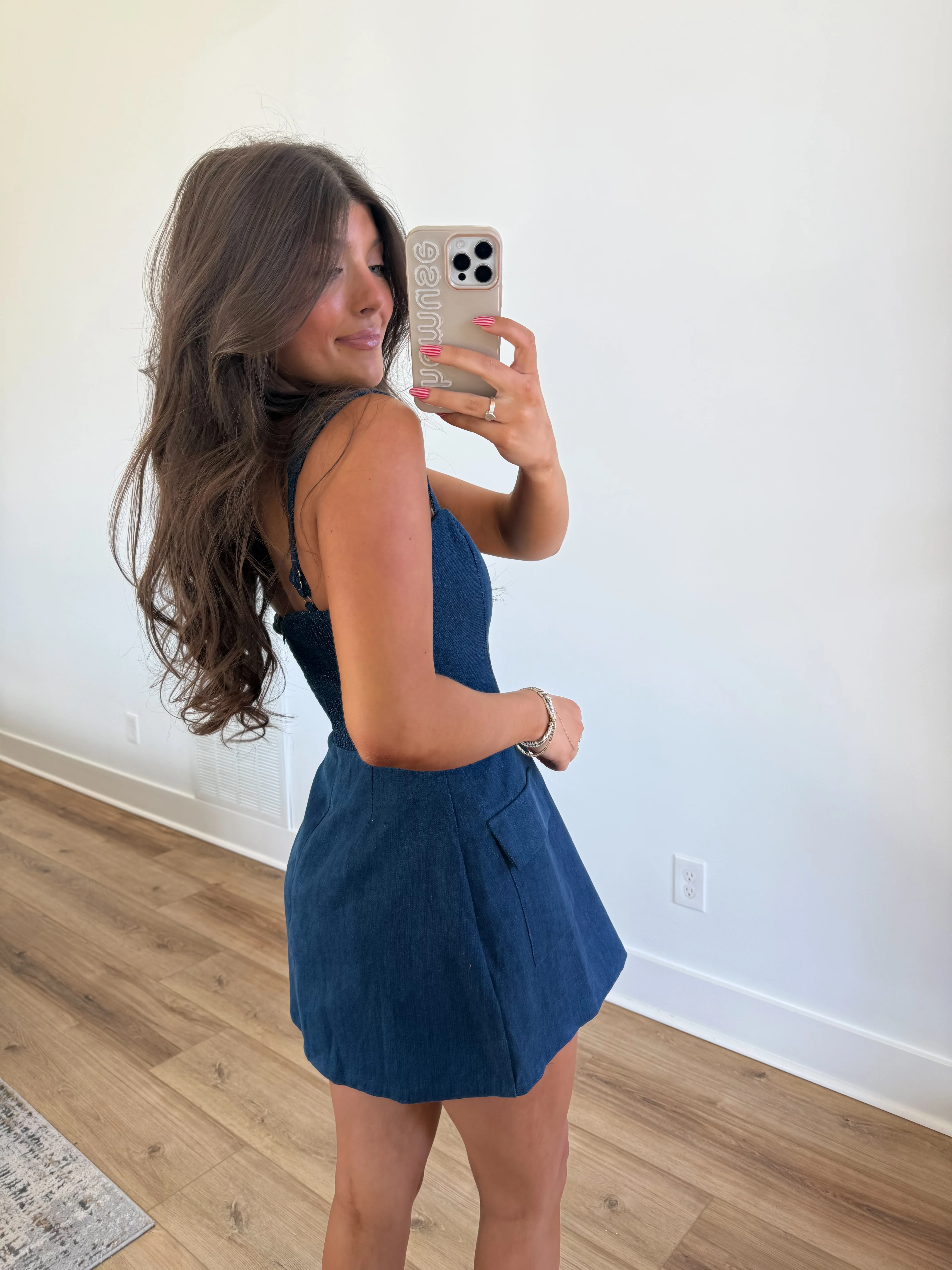Denim Mini Dress (Dark Wash) - Image 5