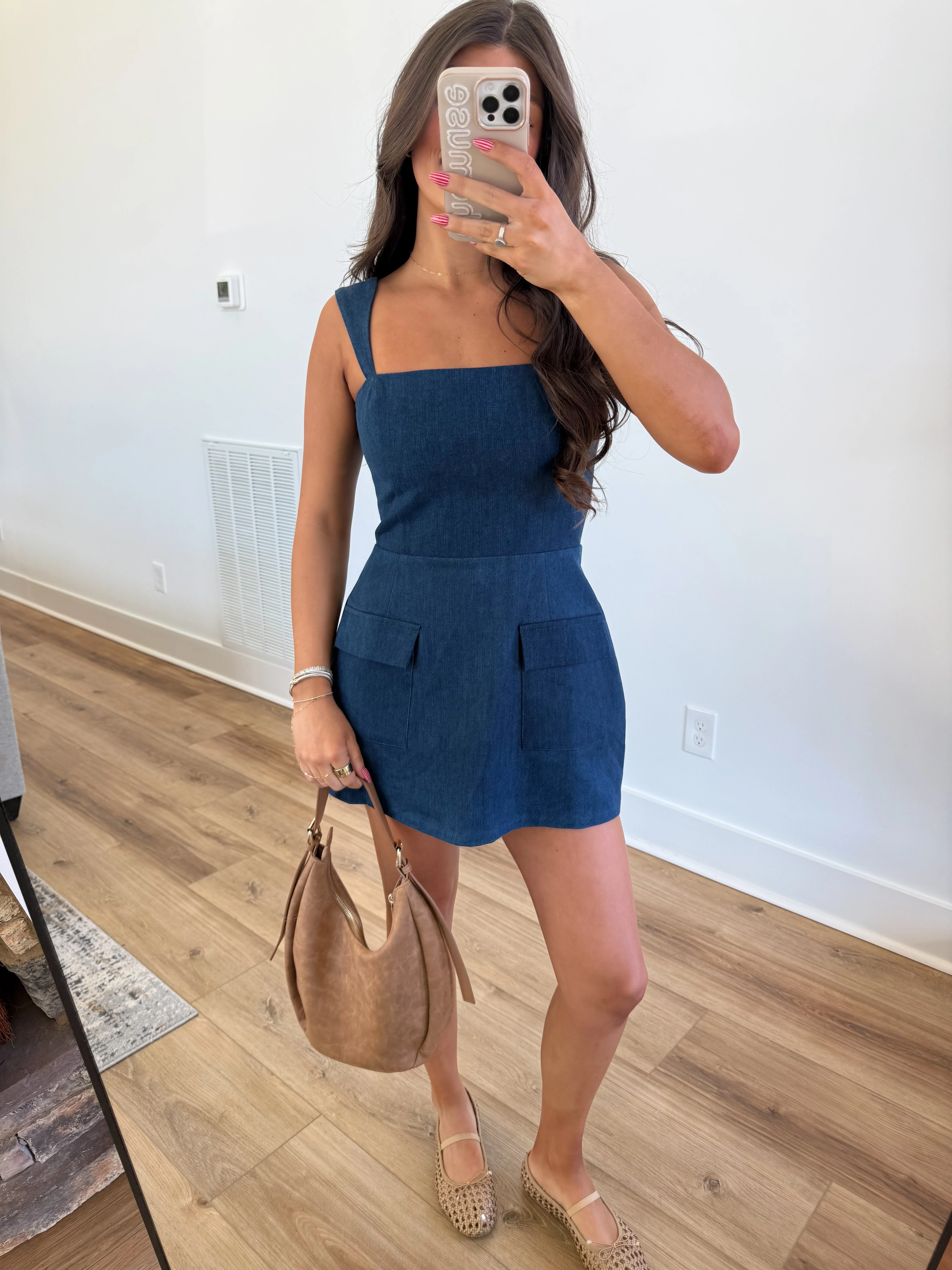 Denim Mini Dress (Dark Wash) - Image 6