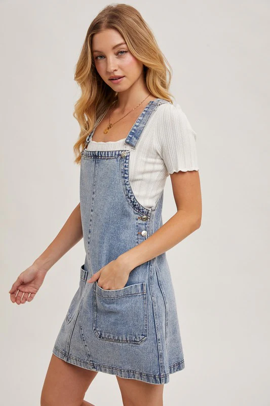 Denim Overall Mini Dress - Image 10