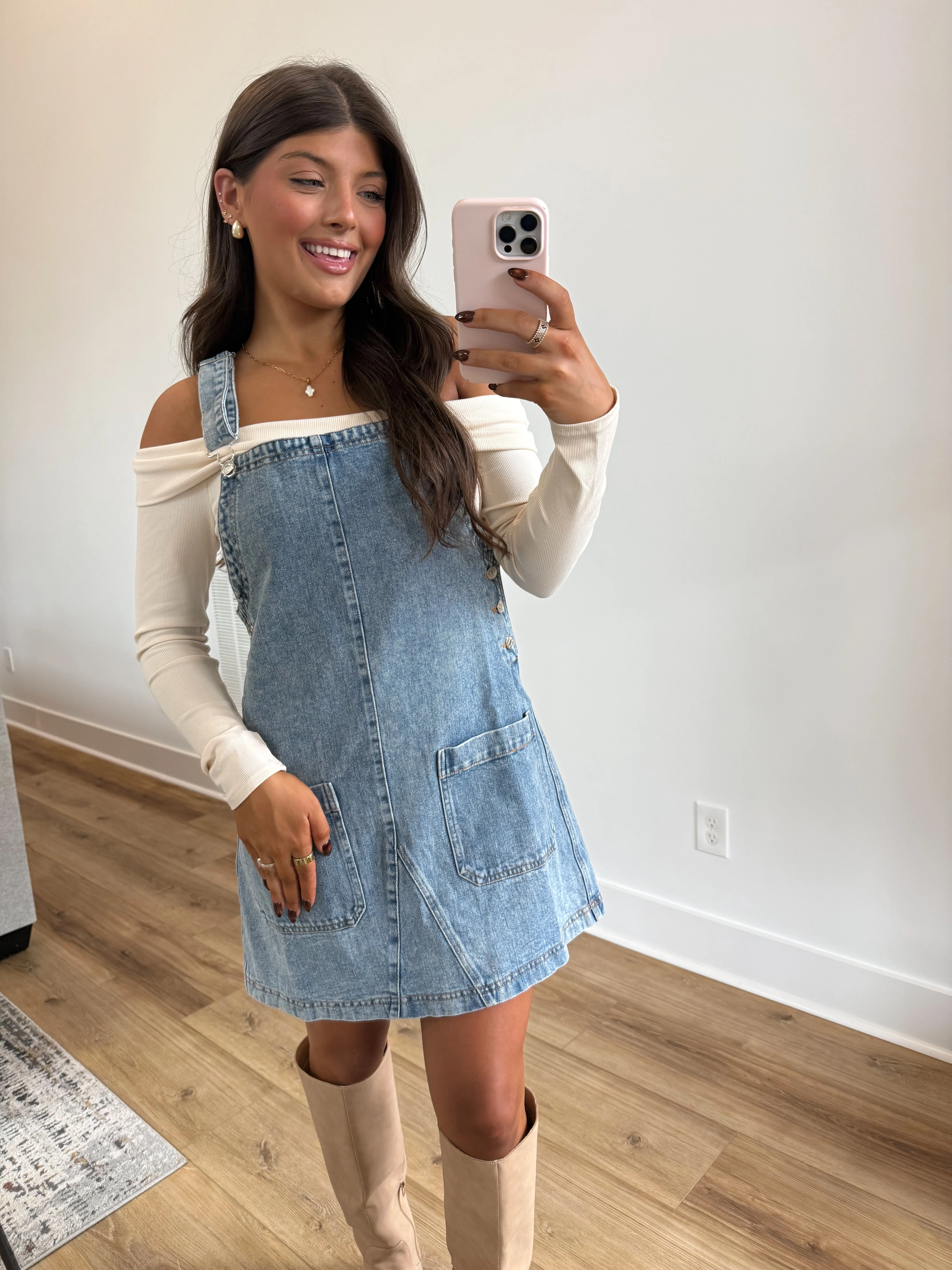 Denim Overall Mini Dress - Image 2
