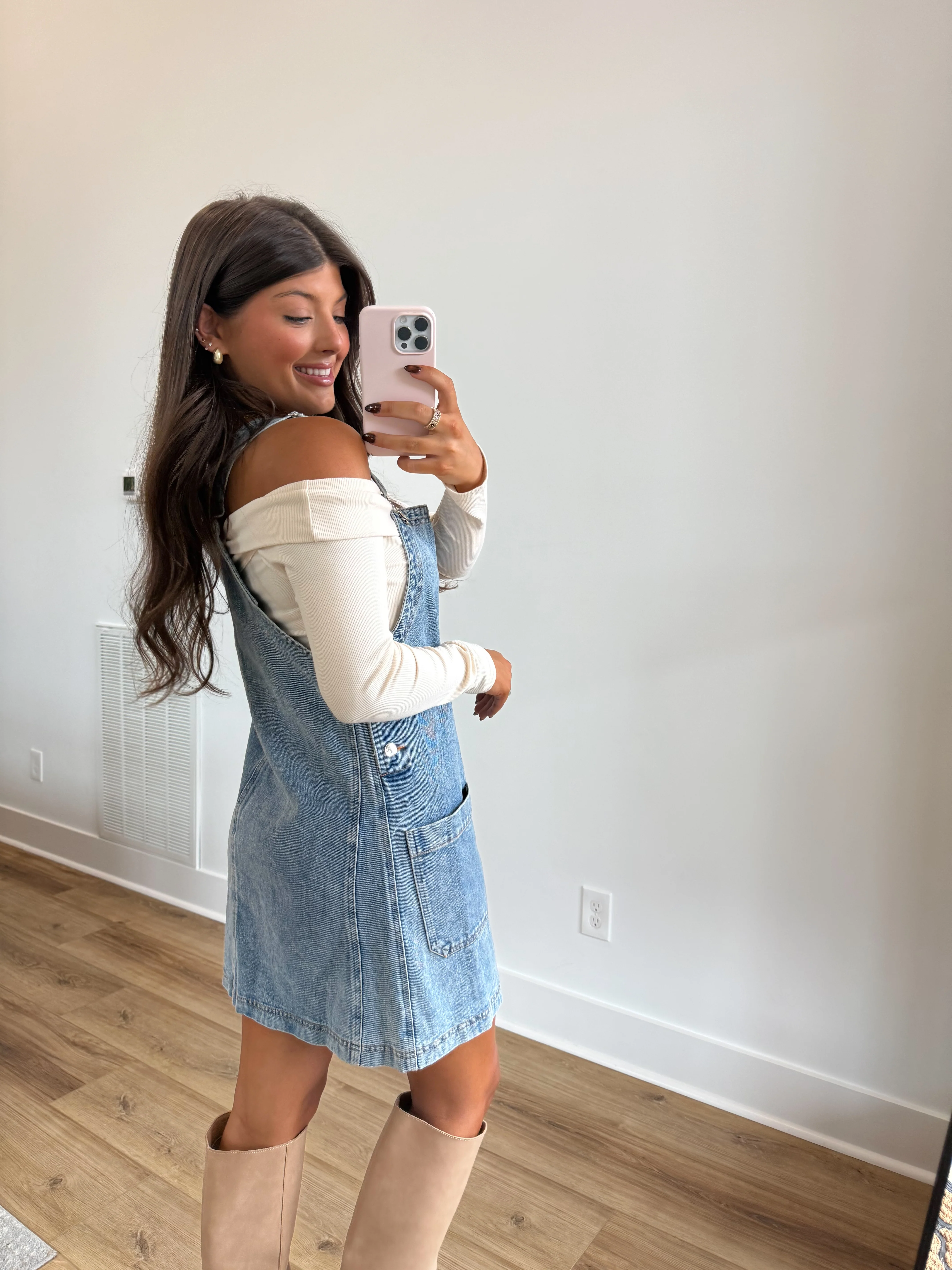 Denim Overall Mini Dress - Image 3