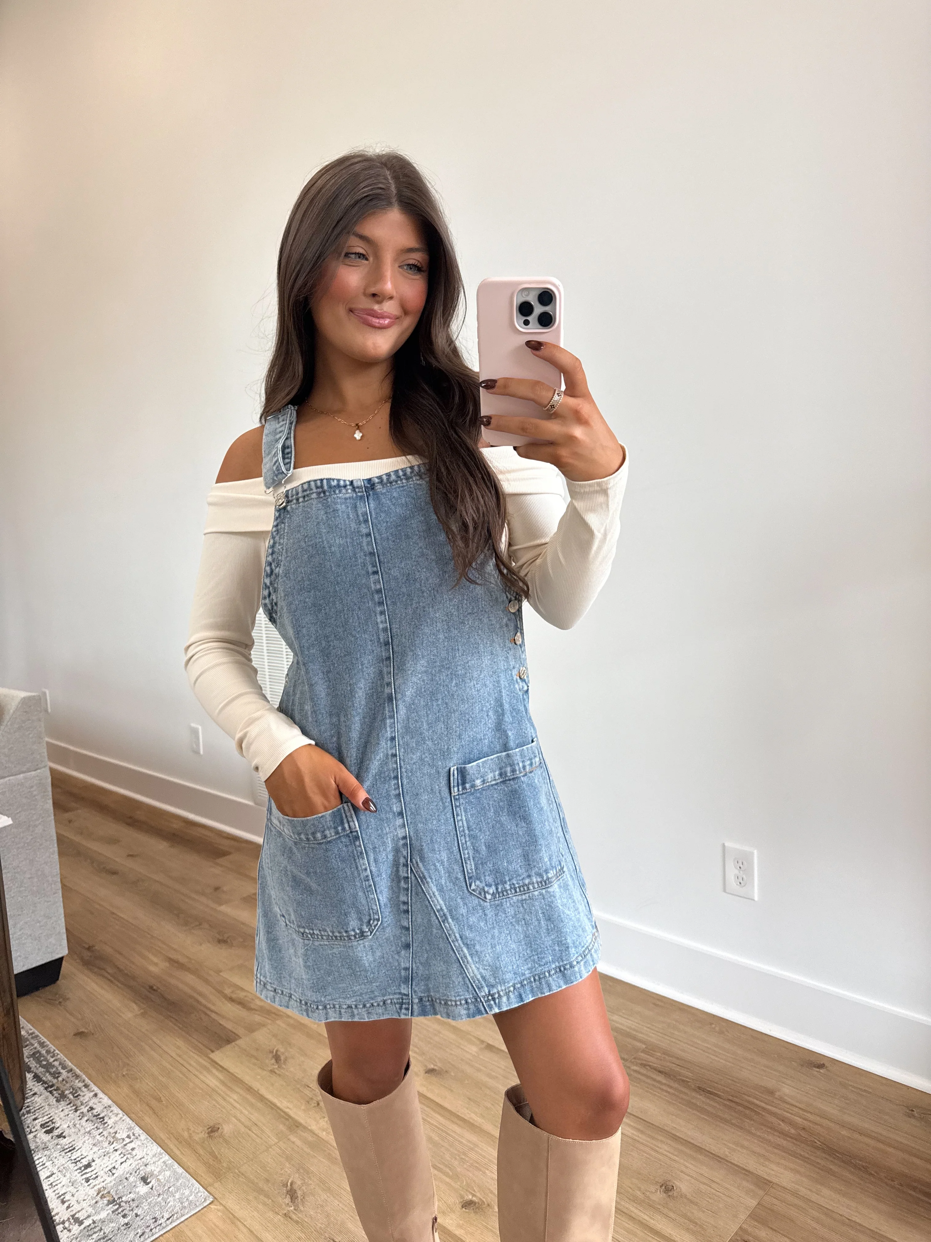 Denim Overall Mini Dress - Image 4