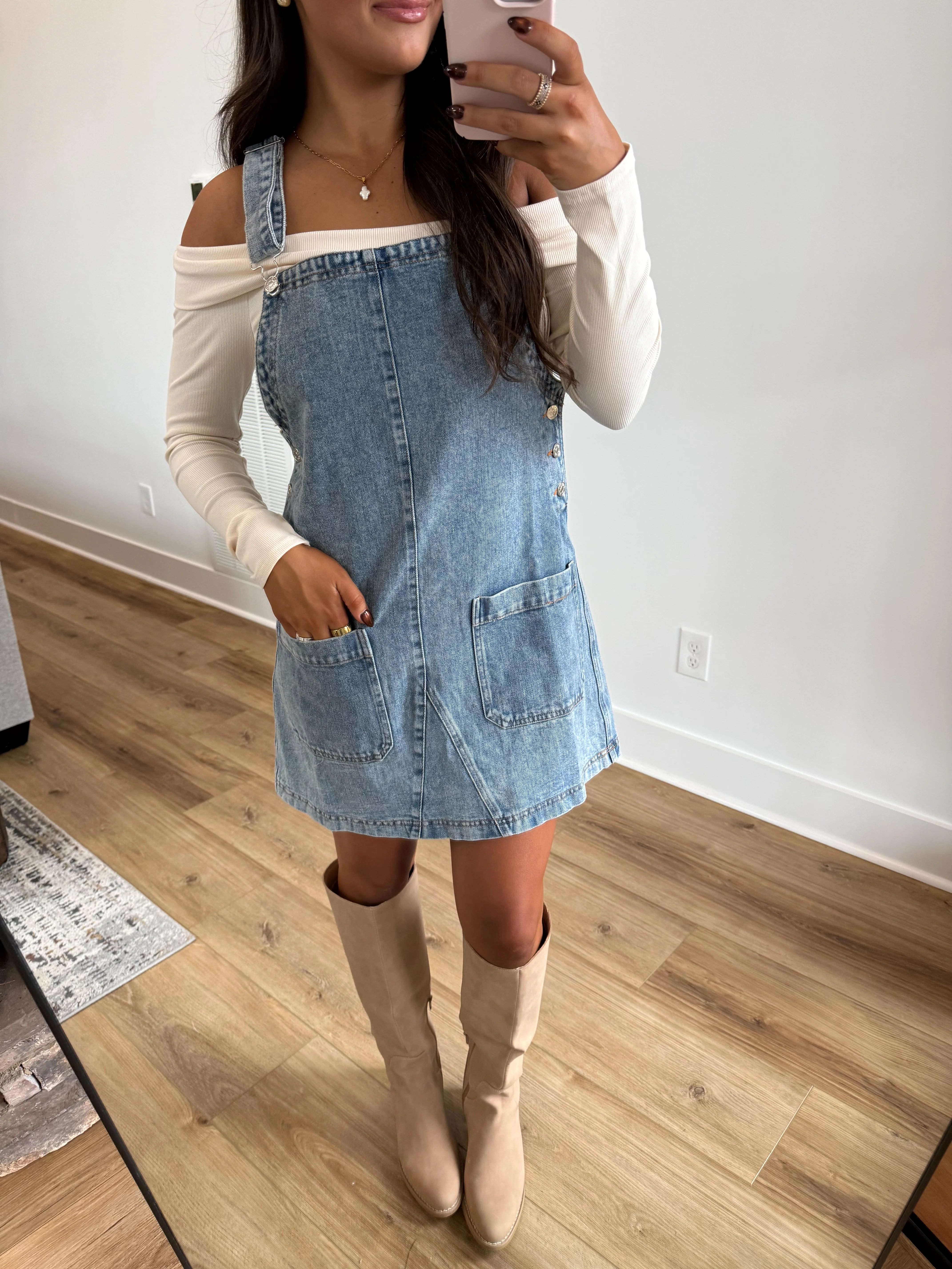 Denim Overall Mini Dress - Image 5