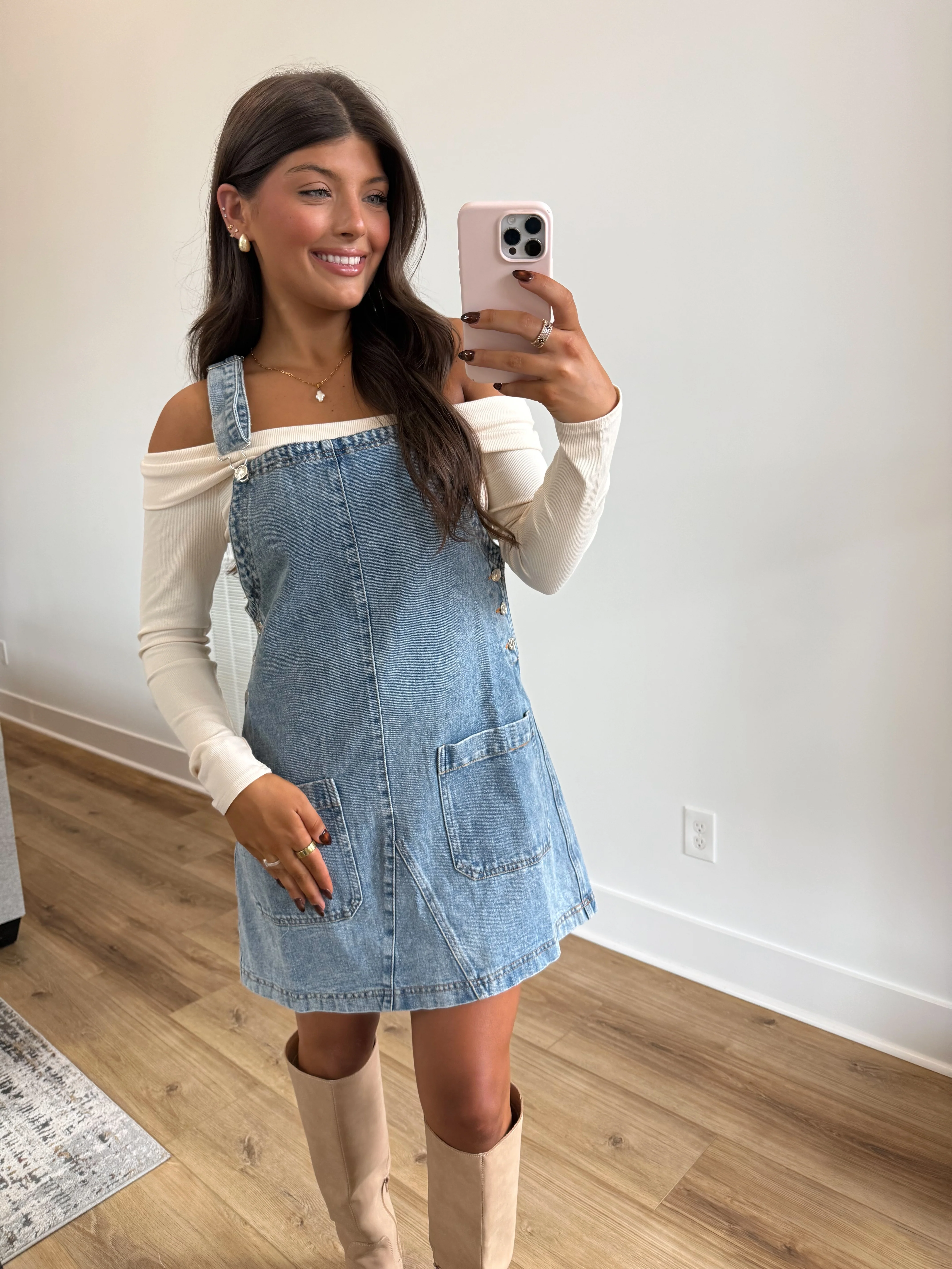 Denim Overall Mini Dress - Image 6