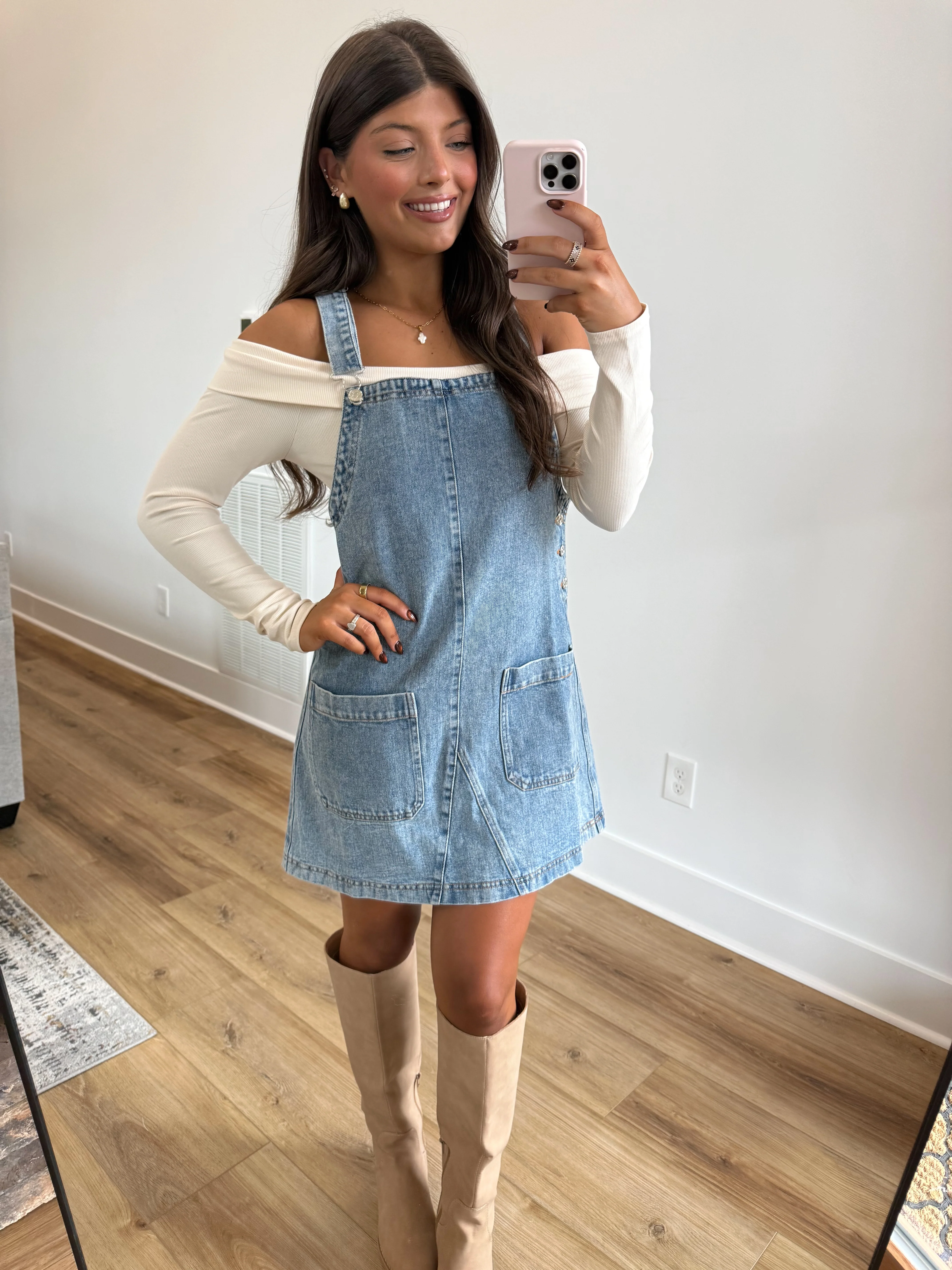 Denim Overall Mini Dress - Image 8
