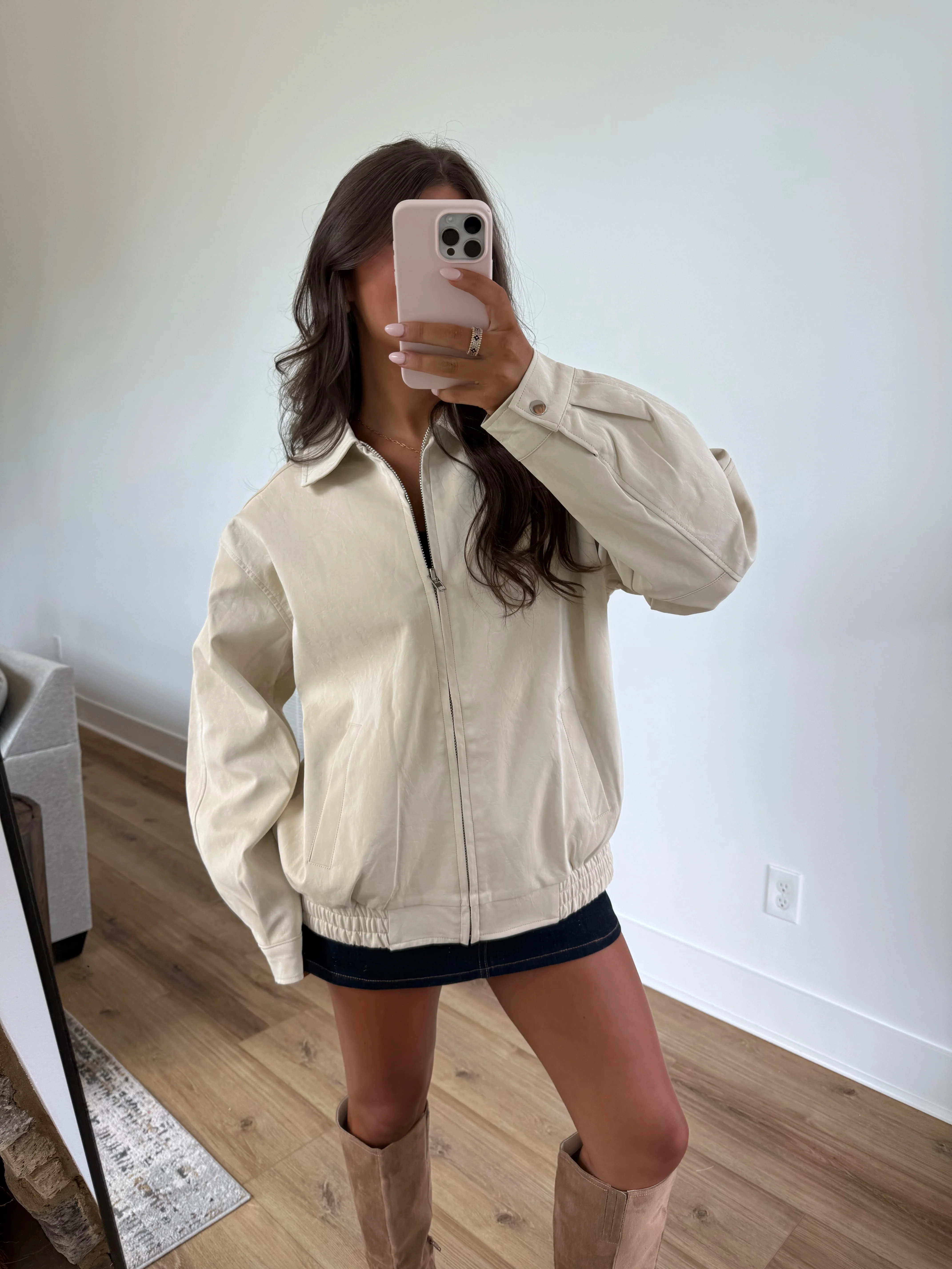 Ecru Leather Jacket - Image 2