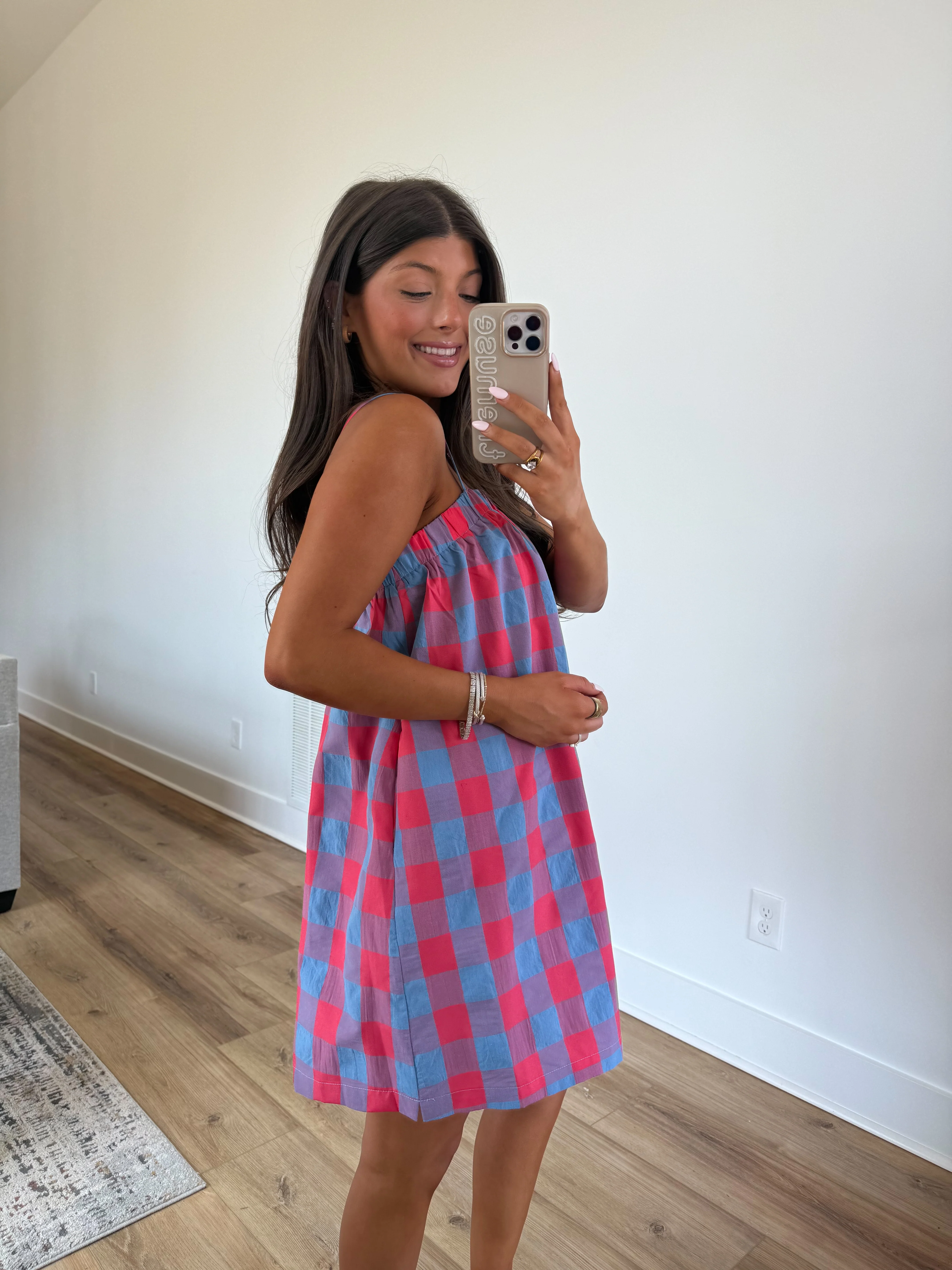 Electric Gingham Mini Dress (Cherry/Blue) - Image 2