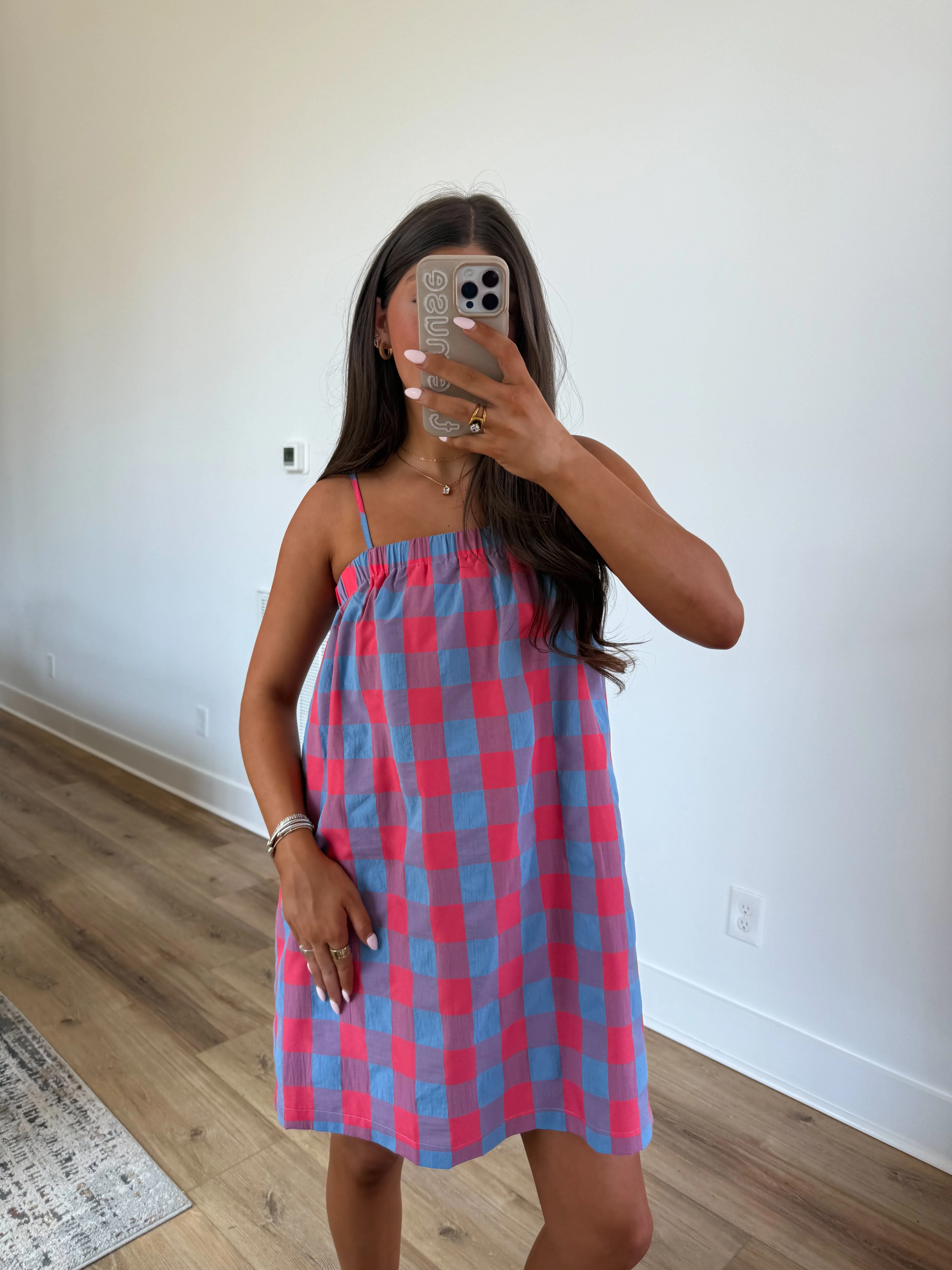 Electric Gingham Mini Dress (Cherry/Blue) - Image 3