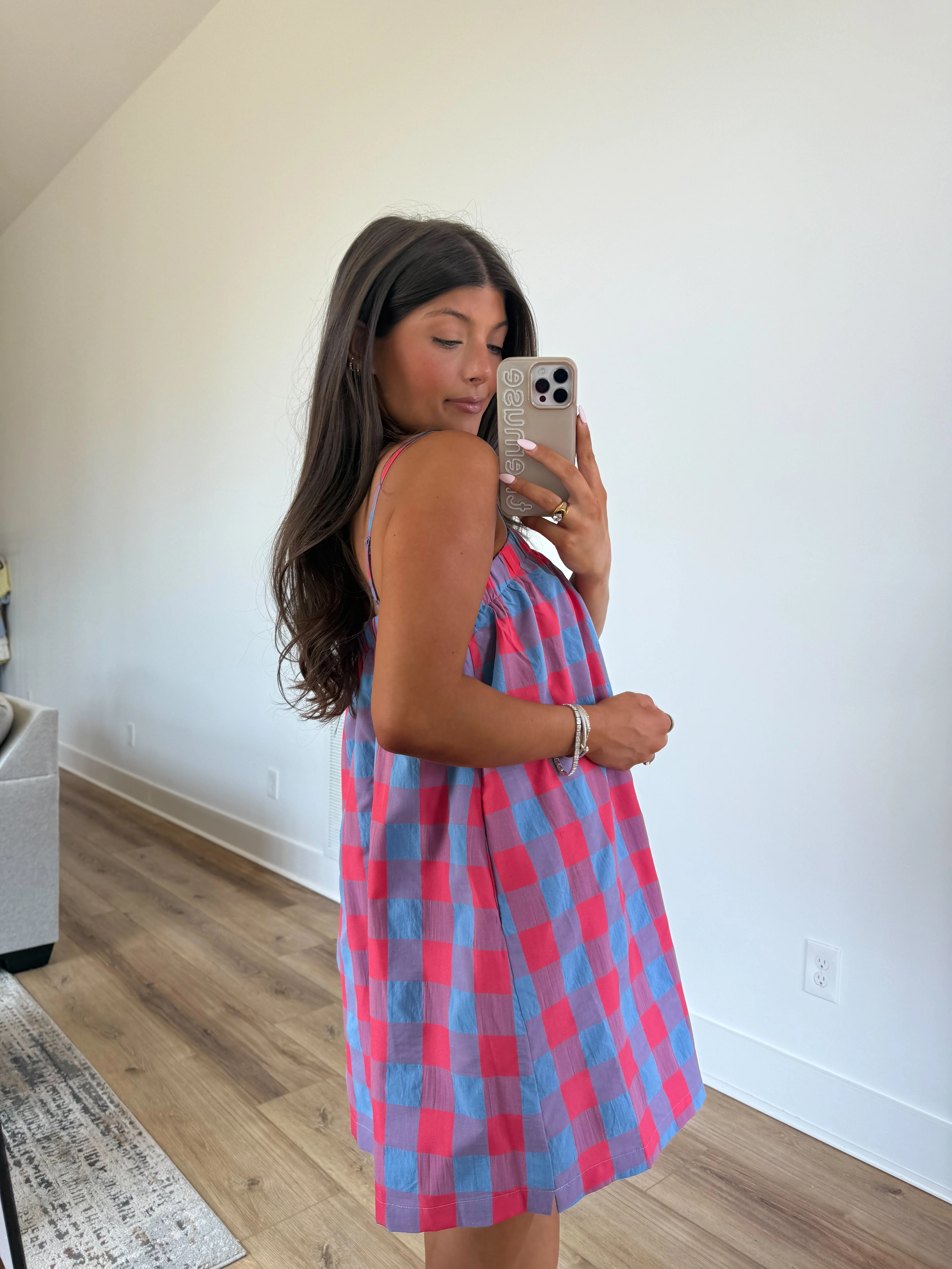 Electric Gingham Mini Dress (Cherry/Blue) - Image 5