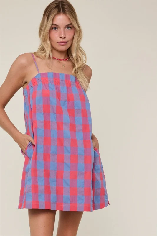 Electric Gingham Mini Dress (Cherry/Blue) - Image 6