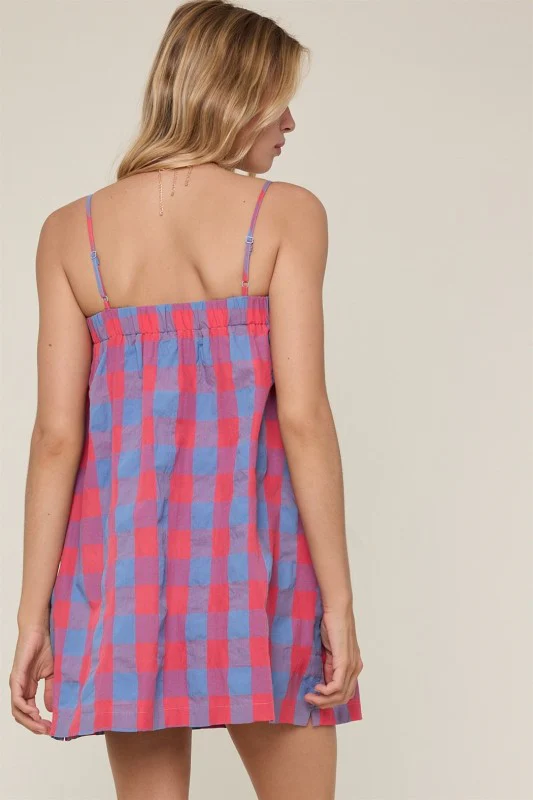 Electric Gingham Mini Dress (Cherry/Blue) - Image 7
