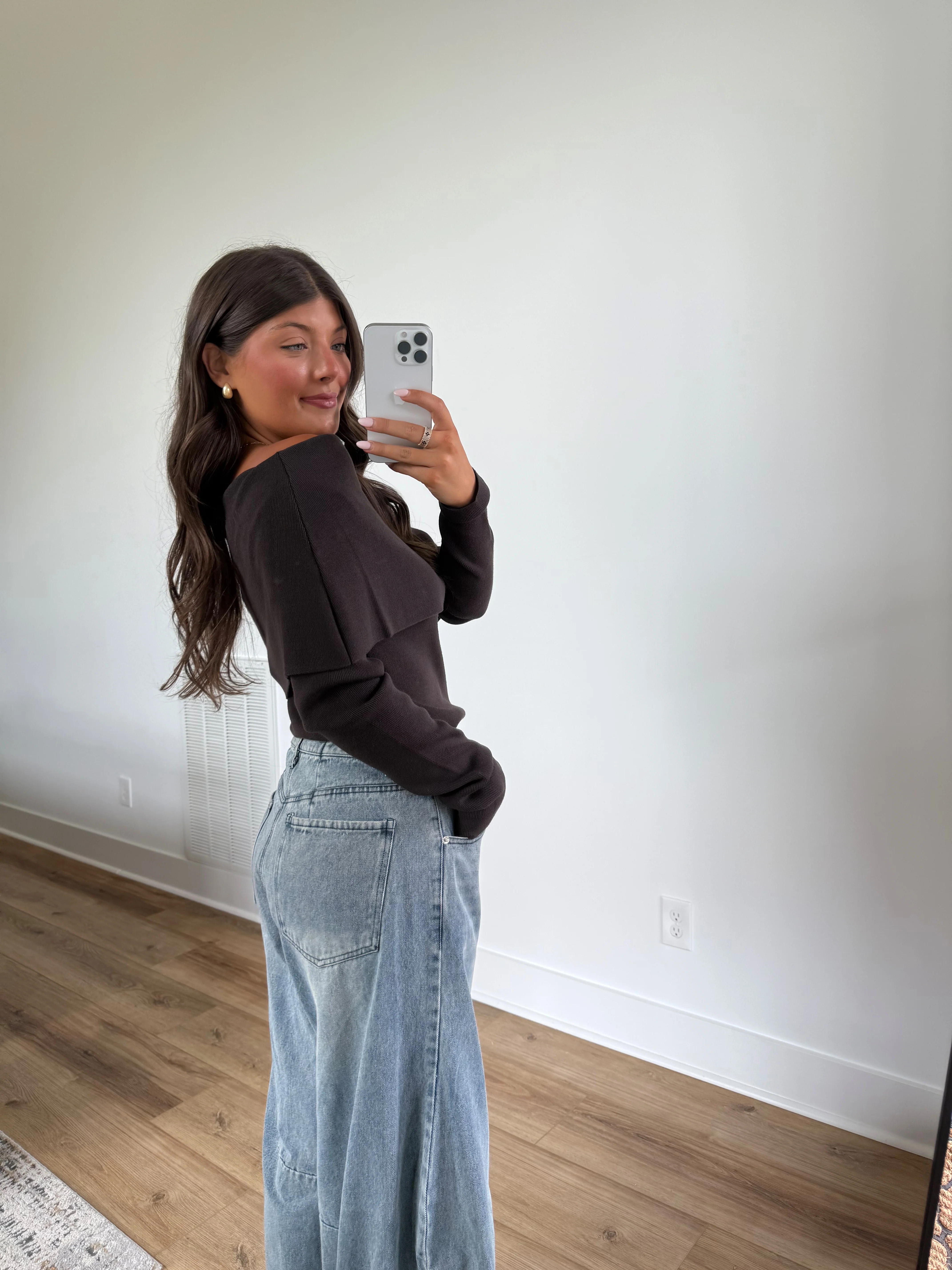 Foldover Off-Shoulder Knit (Coffee Bean) - Image 3