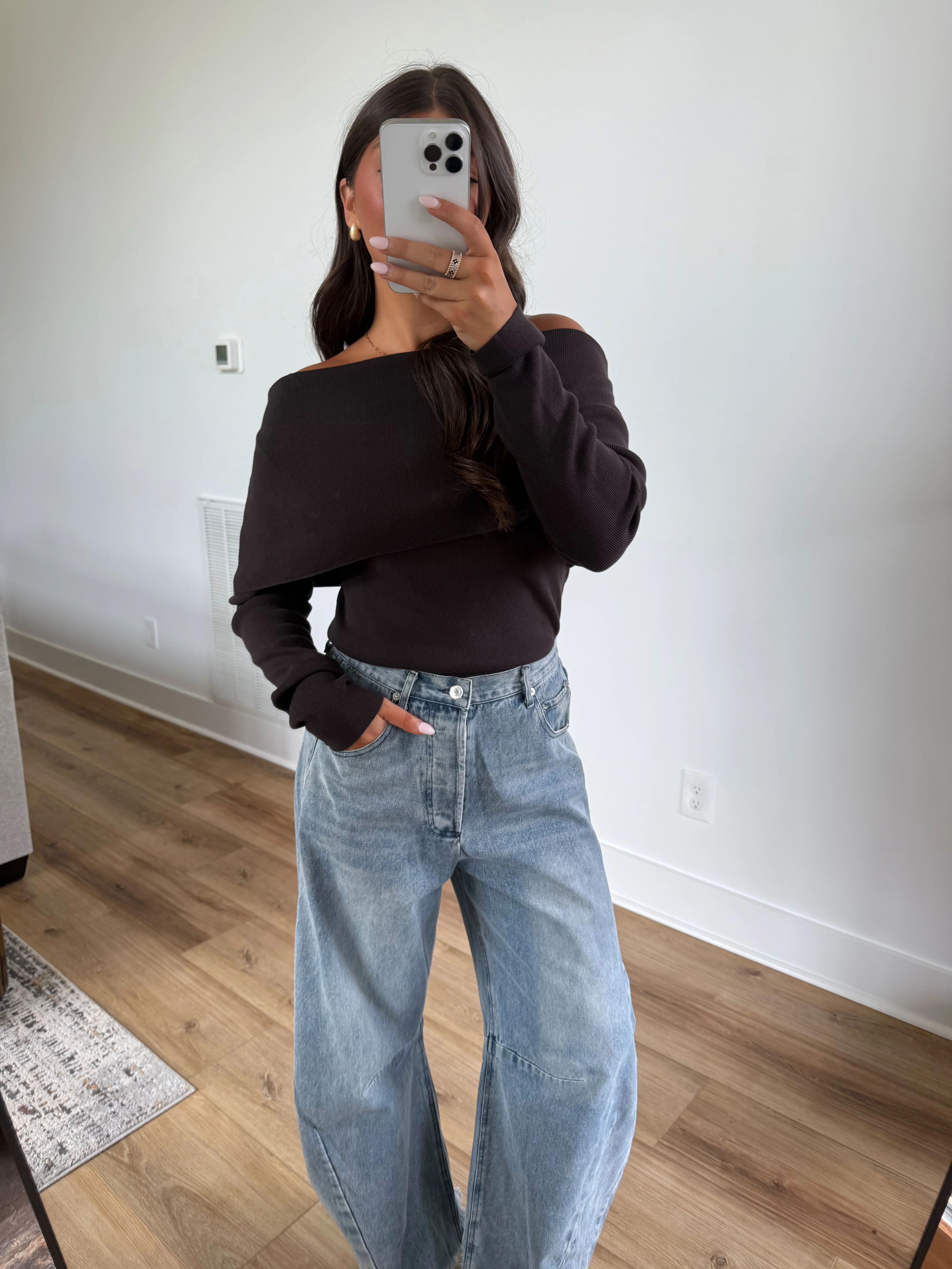 Foldover Off-Shoulder Knit (Coffee Bean) - Image 4