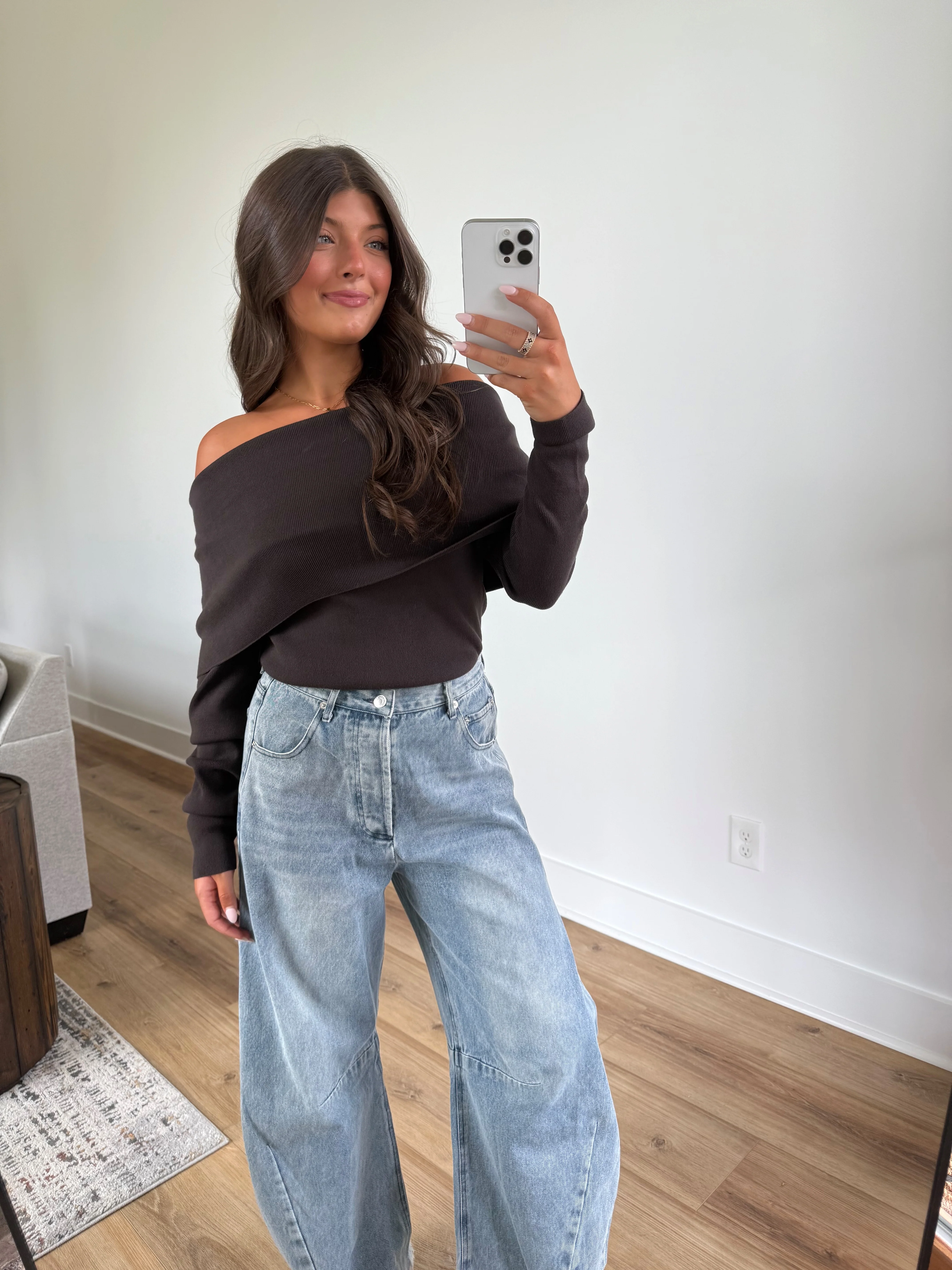 Foldover Off-Shoulder Knit (Coffee Bean) - Image 5