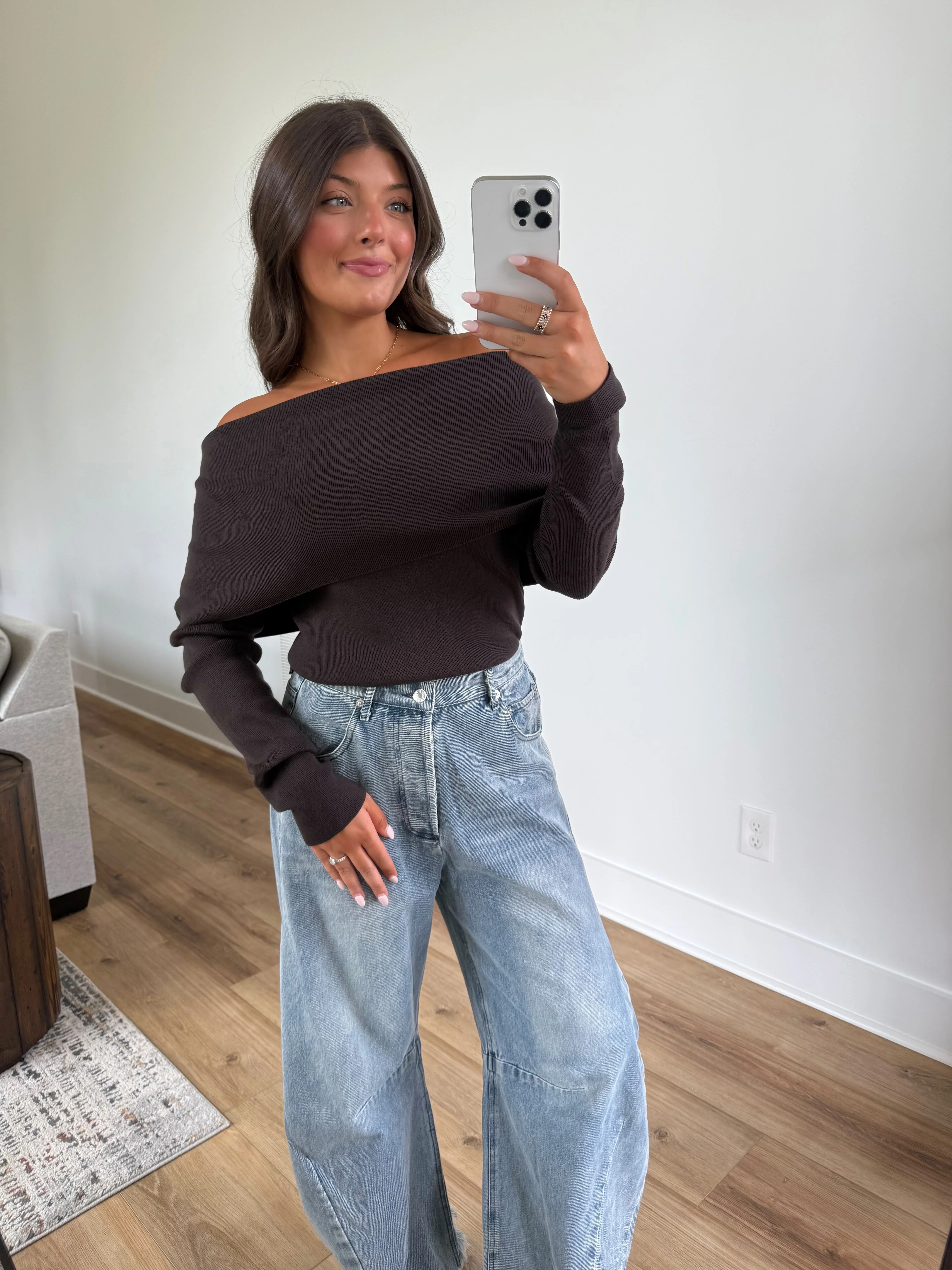 Foldover Off-Shoulder Knit (Coffee Bean) - Image 6