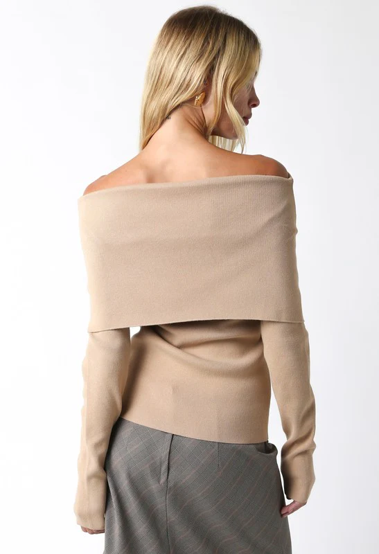 Foldover Off-Shoulder Knit (Tan) - Image 8