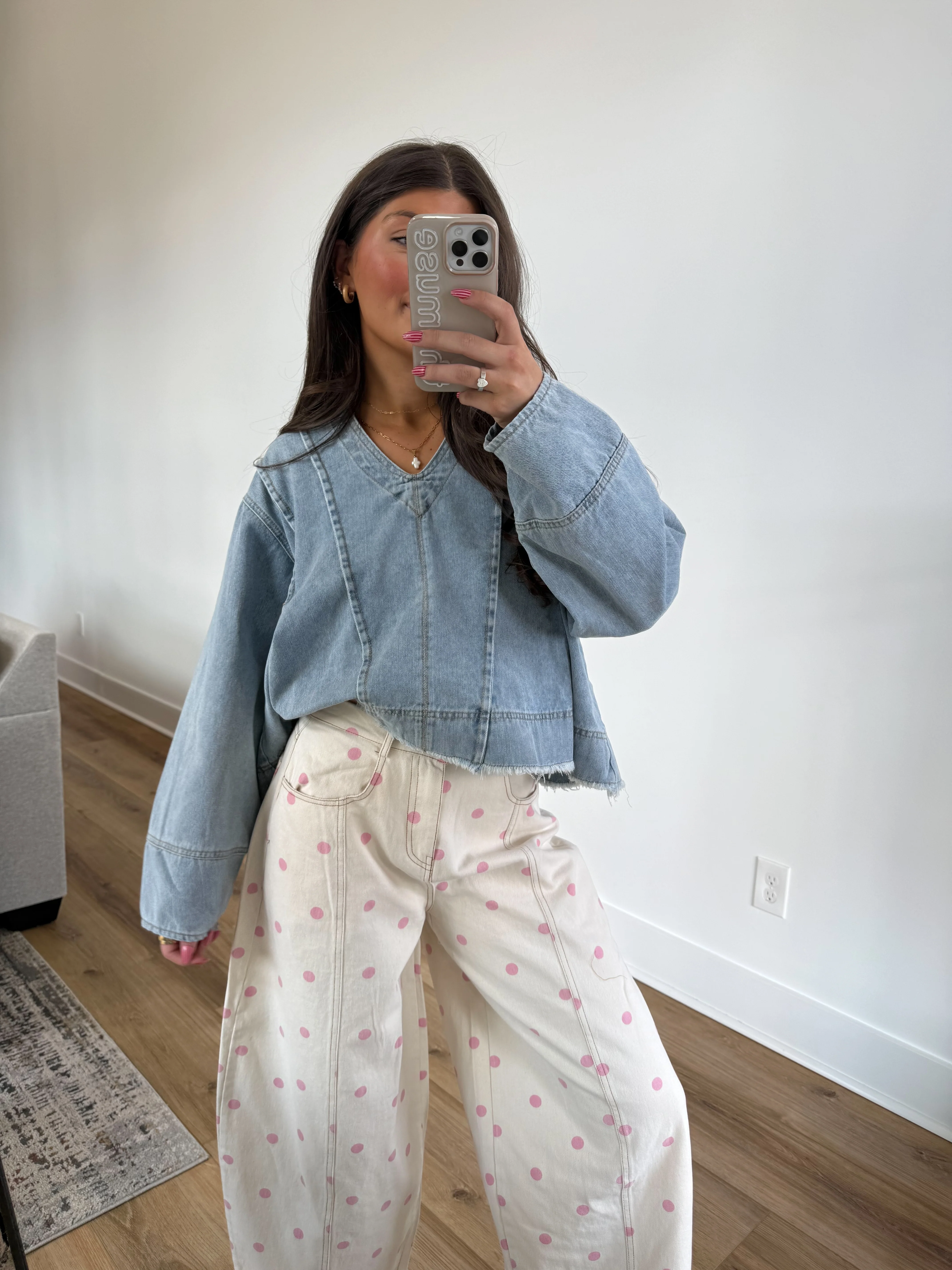 Frayed Hem Denim Top - Image 2