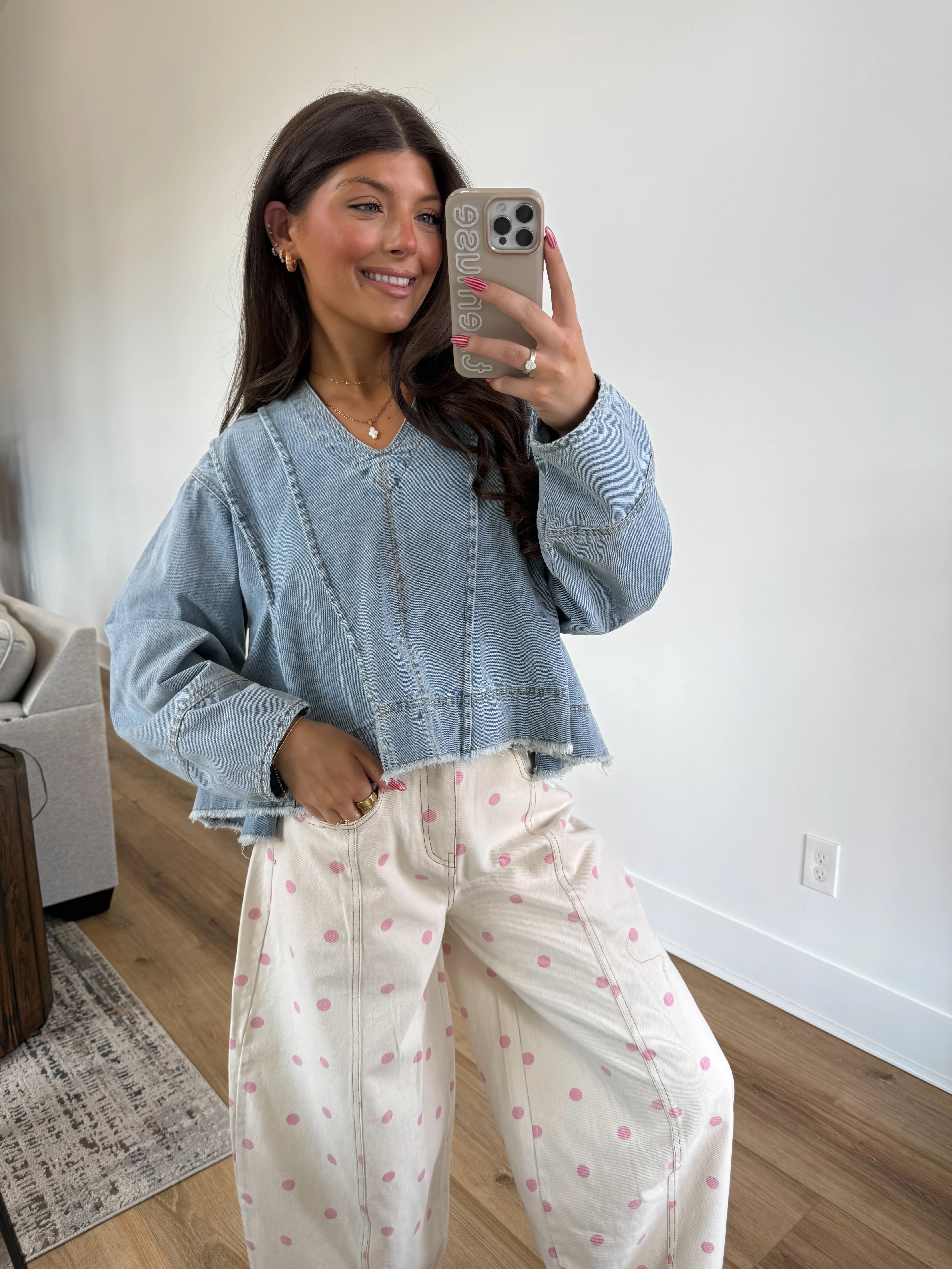 Frayed Hem Denim Top - Image 5