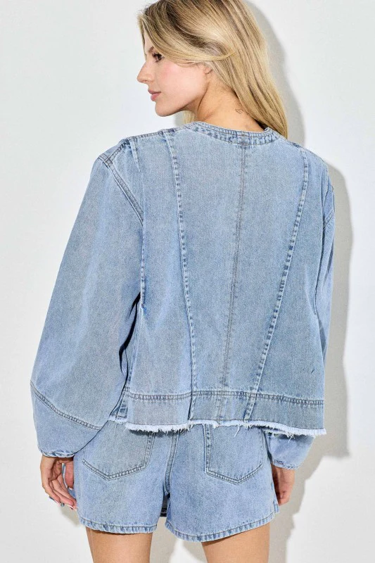 Frayed Hem Denim Top - Image 7