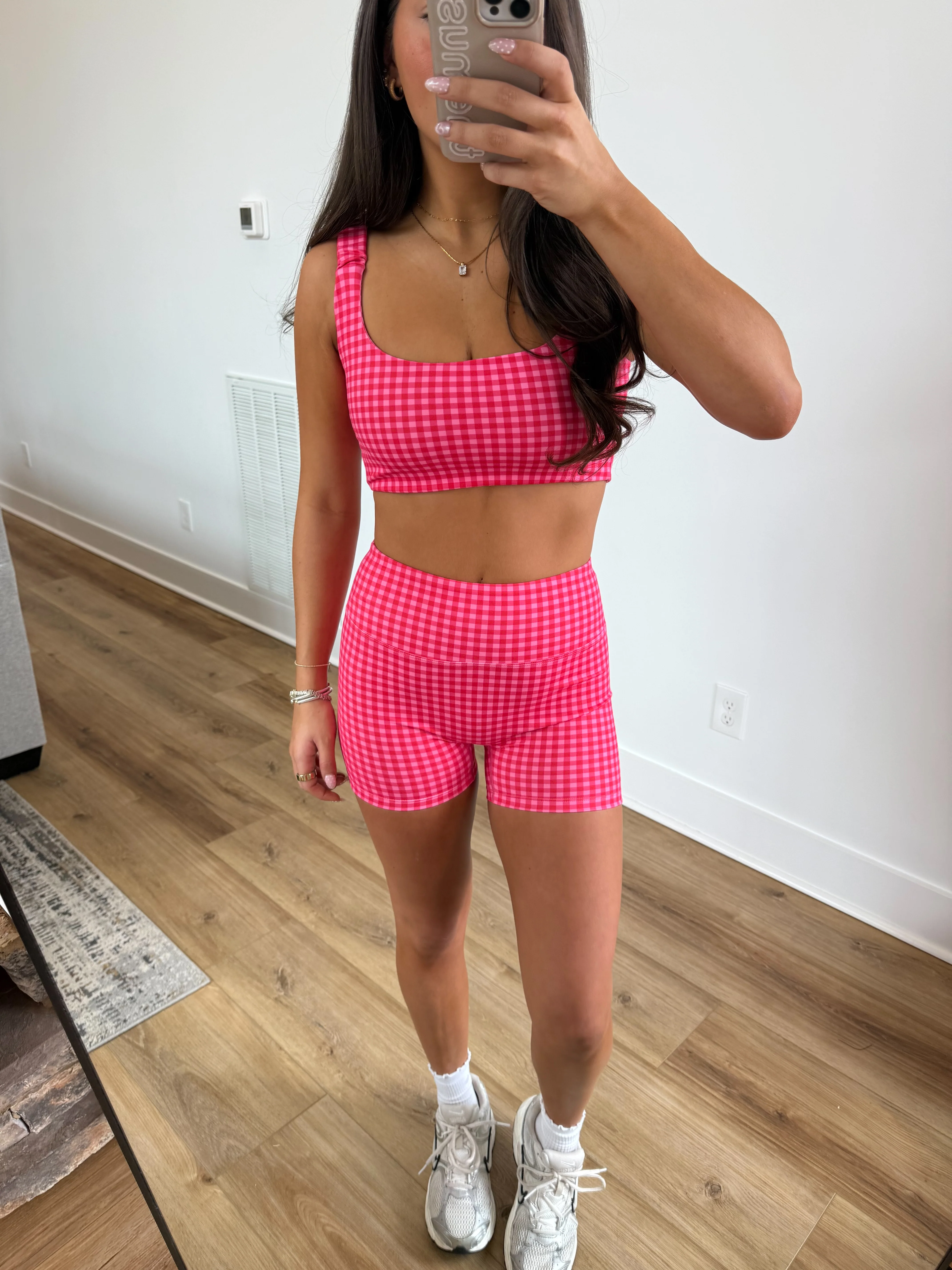 Gingham Biker Biker Shorts SET (Hot Pink) - Image 7