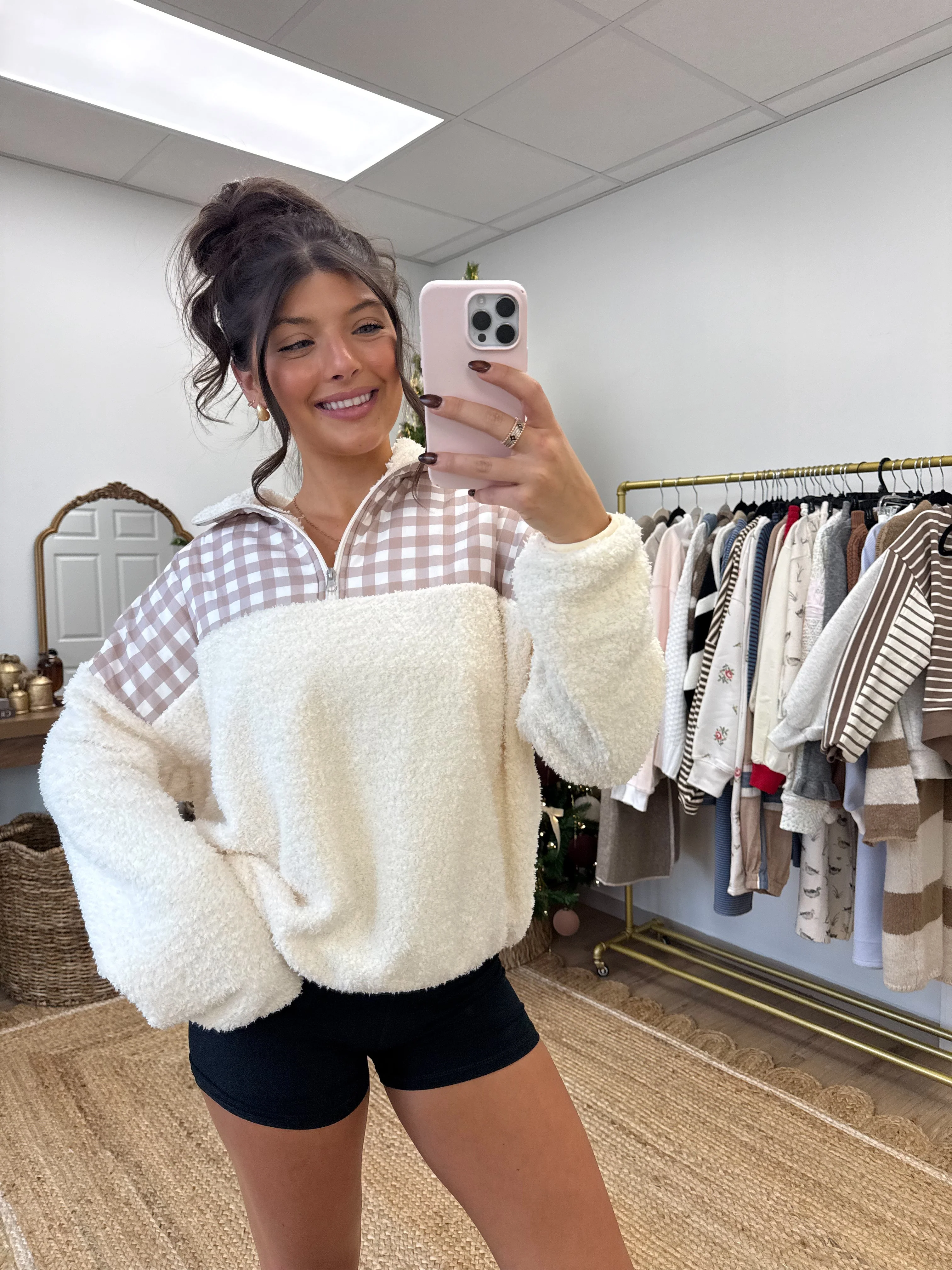 Gingham Sherpa Pullover - Image 3