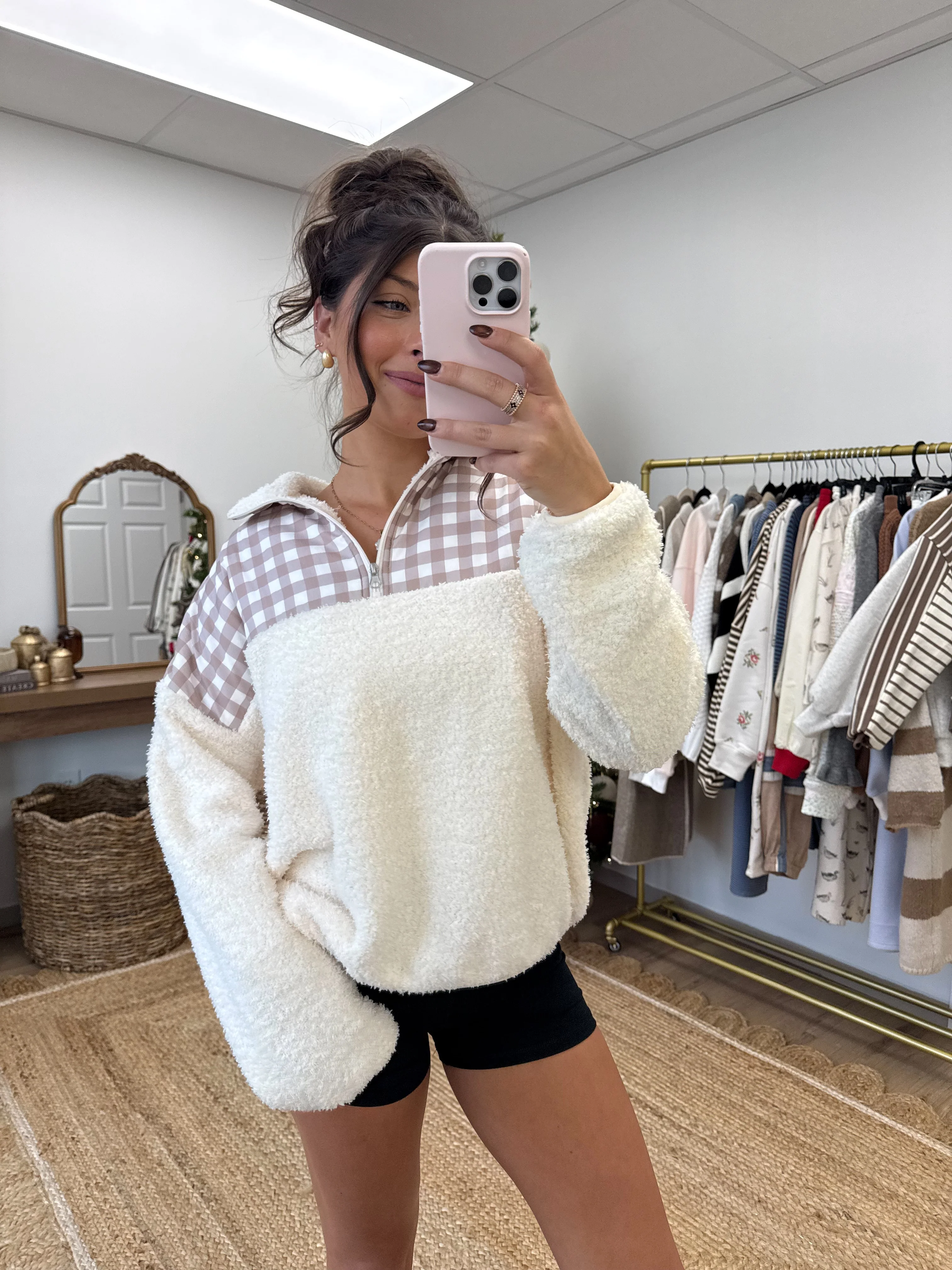 Gingham Sherpa Pullover - Image 4