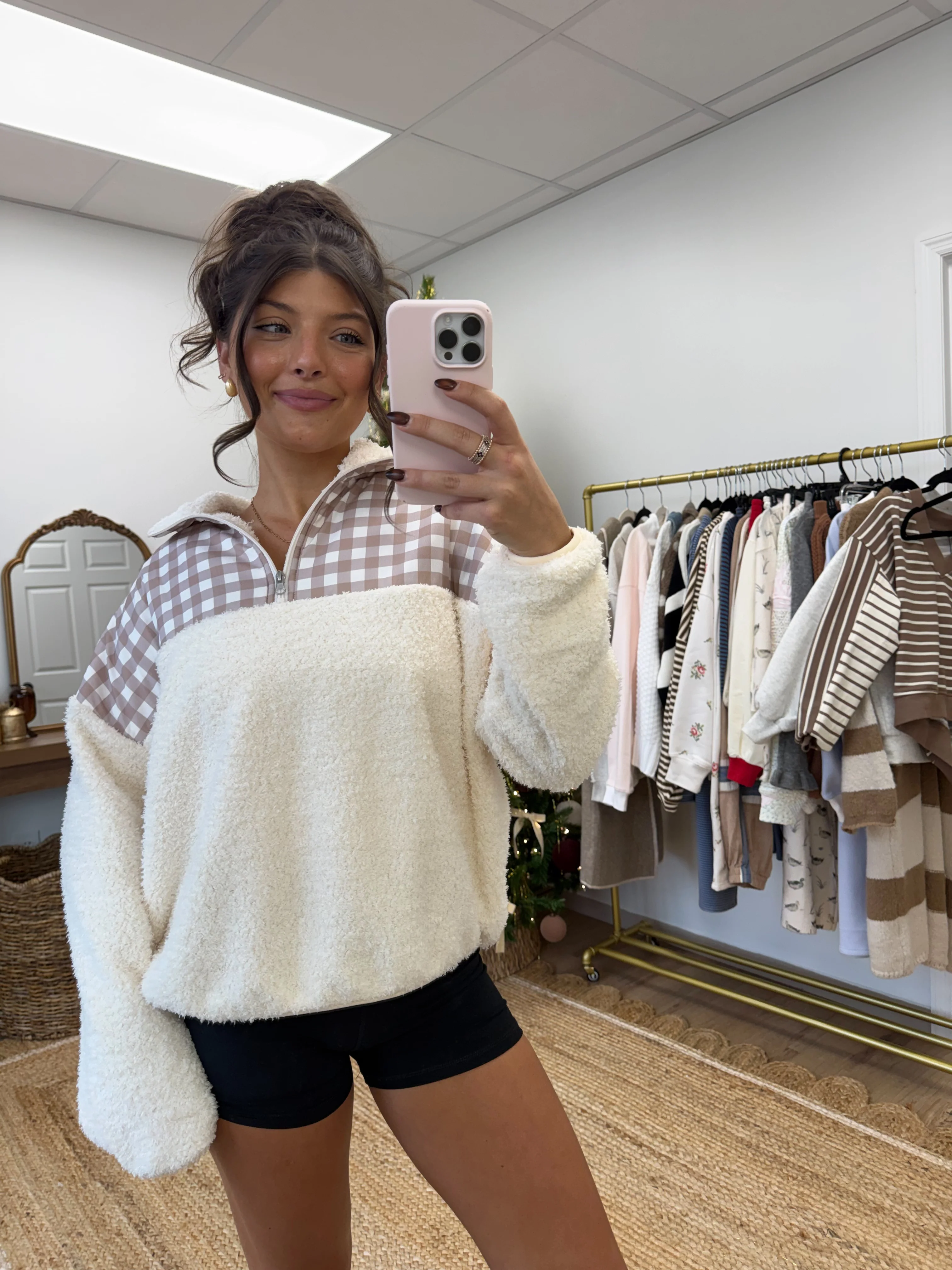 Gingham Sherpa Pullover - Image 5