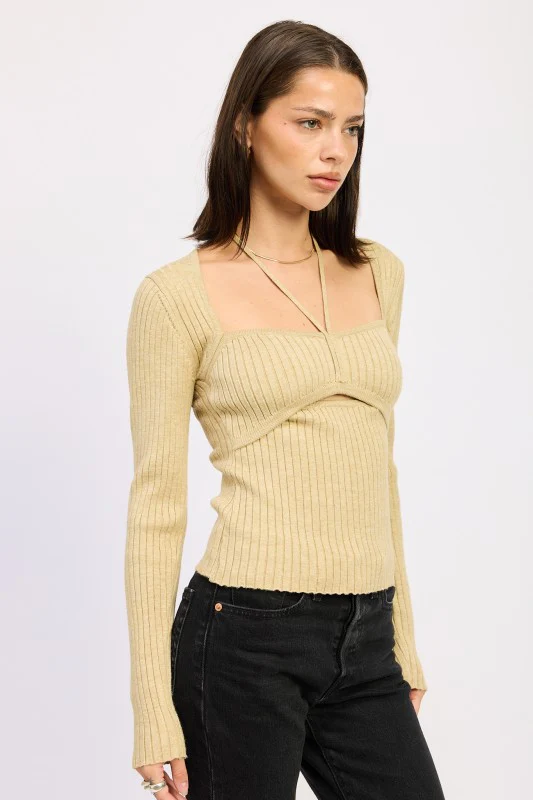 Golden Ribbed Tie-Back Knit Top - Image 7