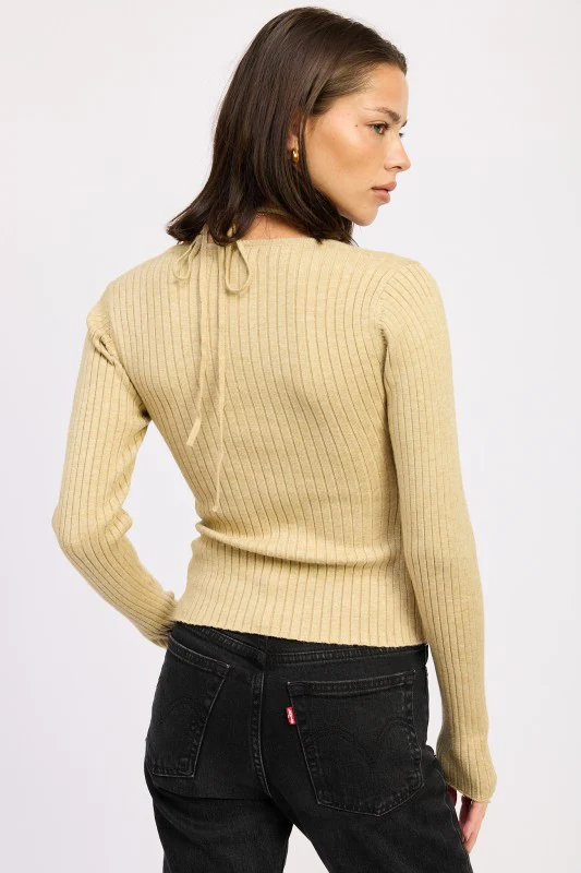 Golden Ribbed Tie-Back Knit Top - Image 8