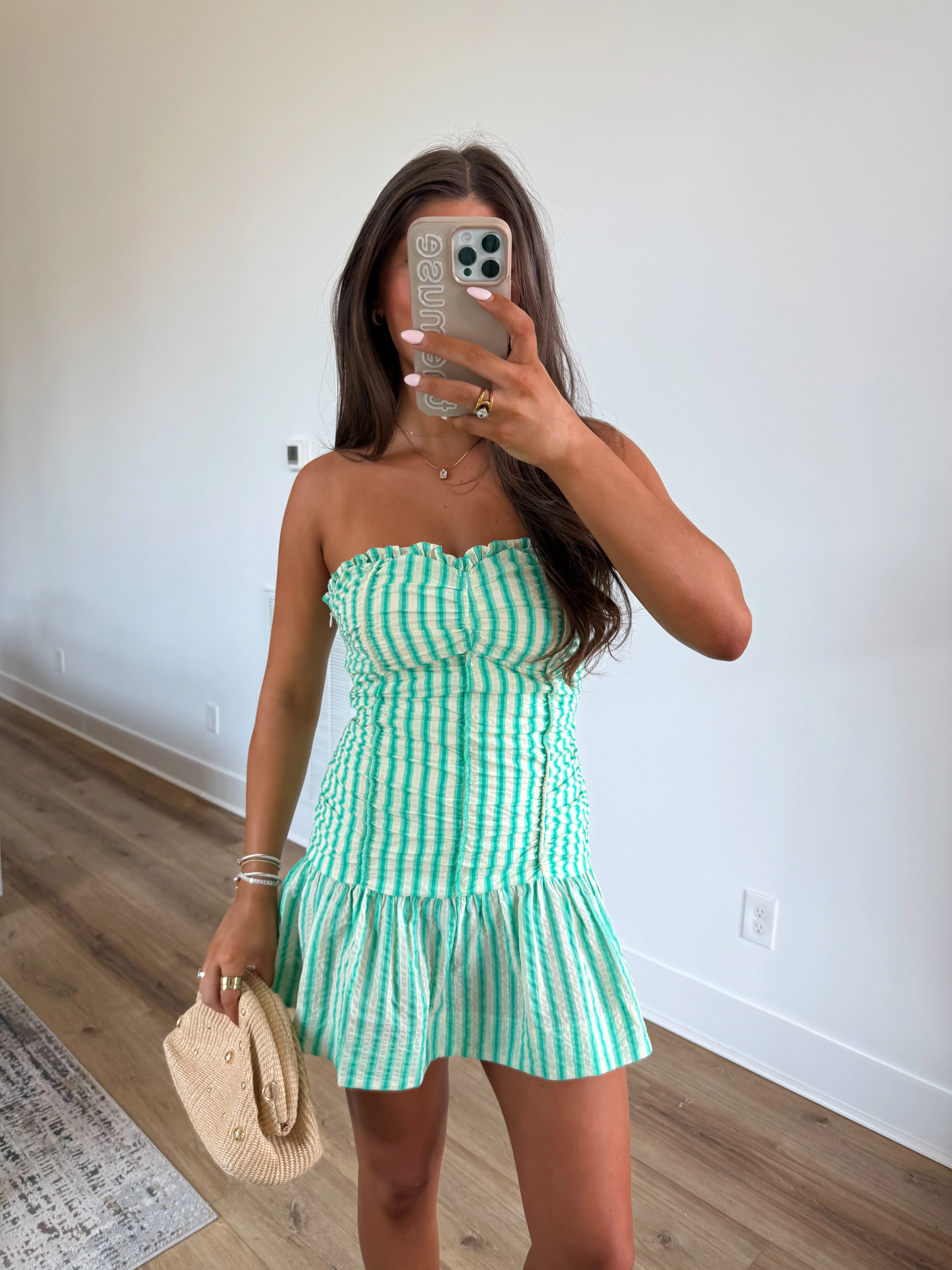 Green Moment Ruched Mini Dress (PETITE) - Image 2