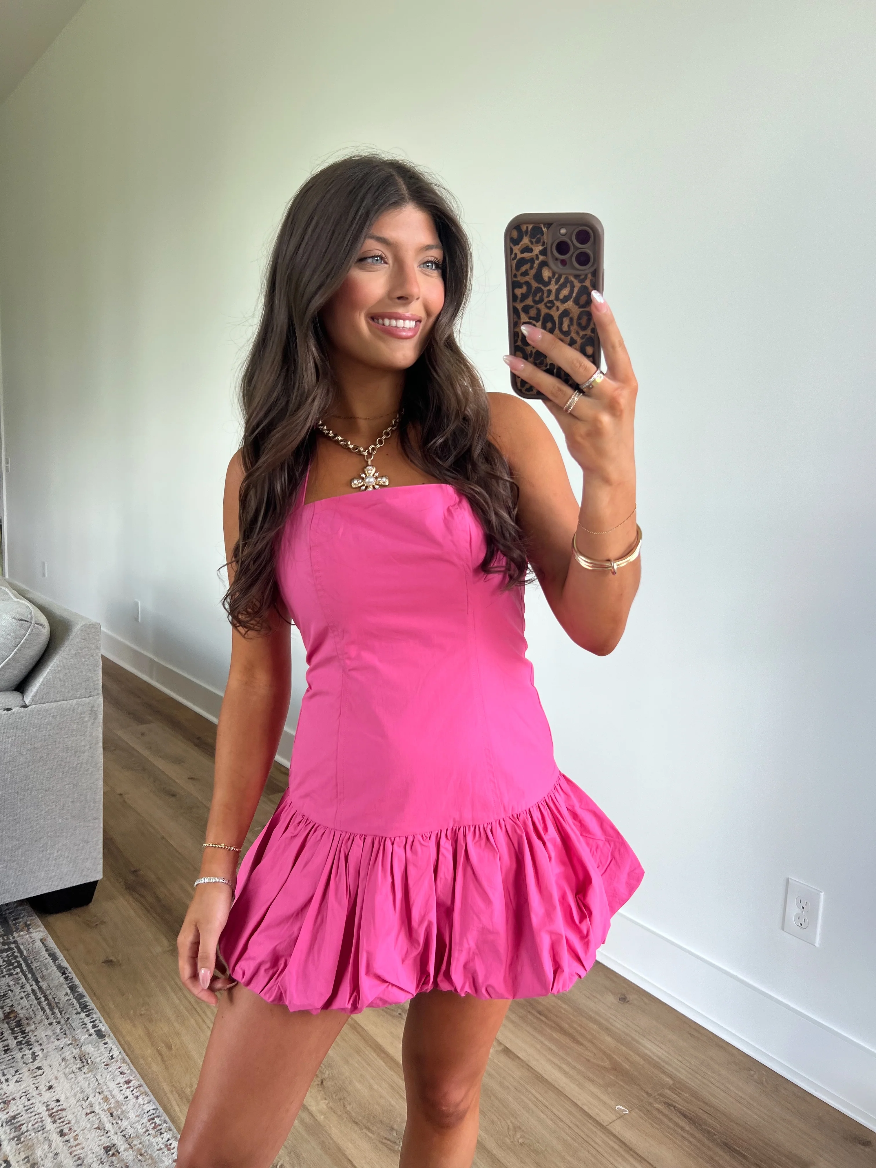 Hot Pink Spring Rose Mini Dress - Image 3
