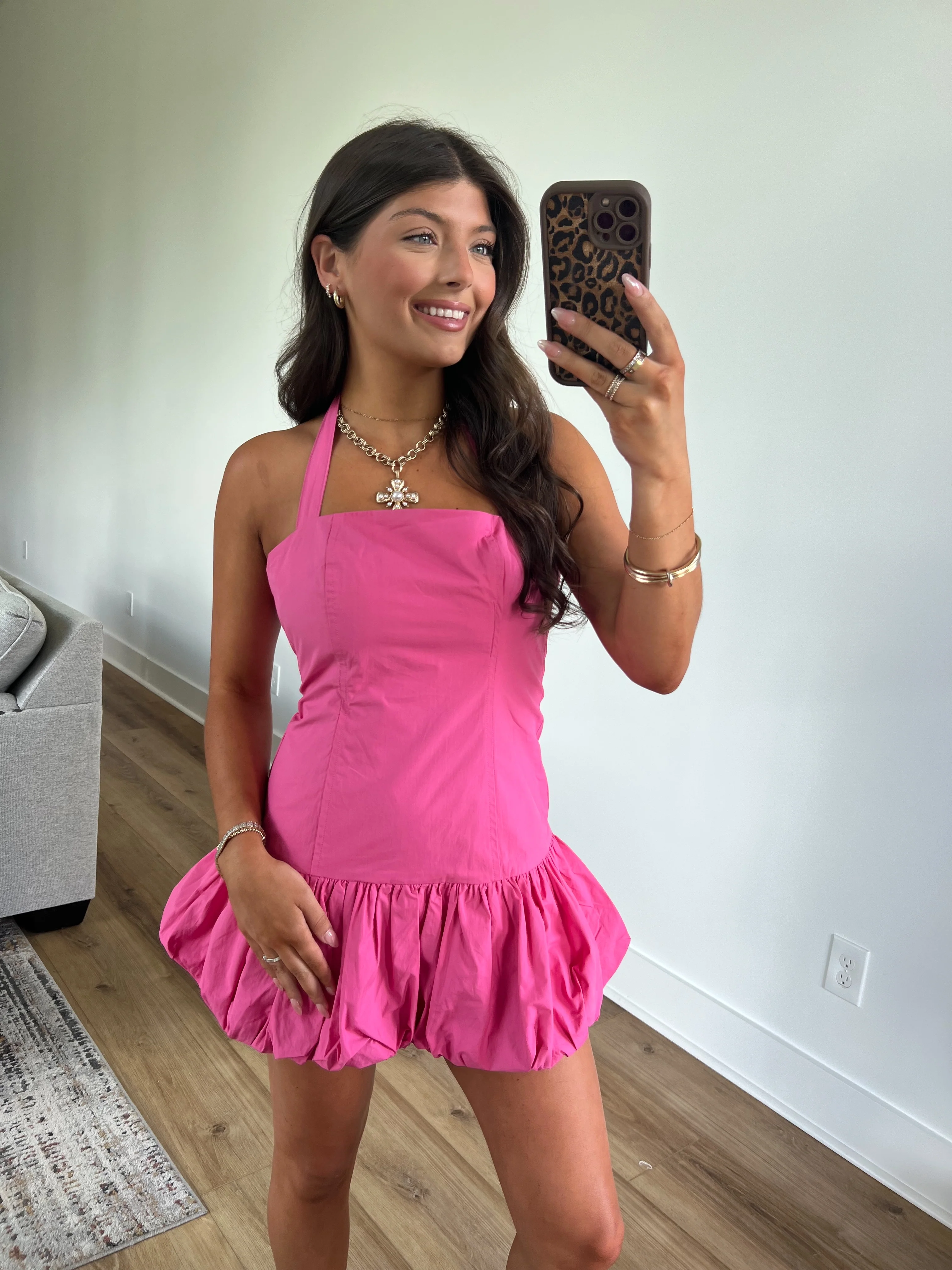 Hot Pink Spring Rose Mini Dress - Image 4