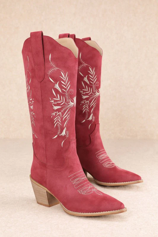 Ken Suede Cowgirl Boots (Red) - Image 2