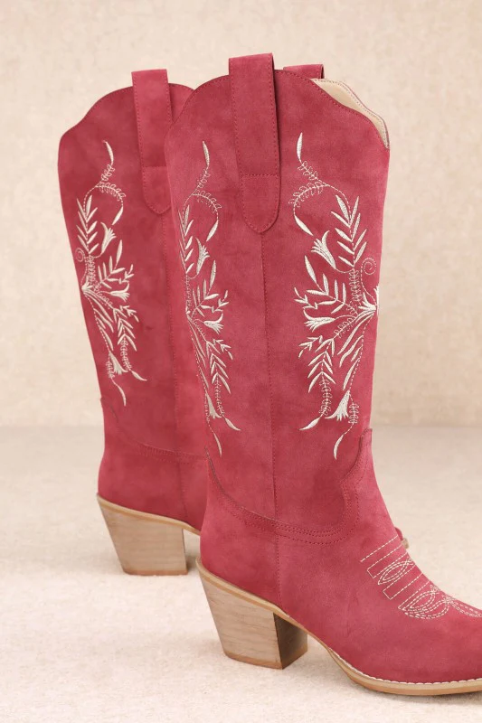 Ken Suede Cowgirl Boots (Red) - Image 3